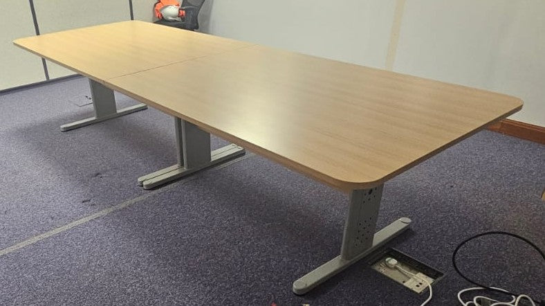 3400x1200mm Meeting Table, Light Oak on Silver Legs (used)