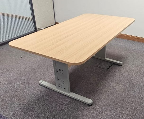 1800x1000mm Meeting Table, Light Oak on Silver Legs (chipped on the edge) (used)