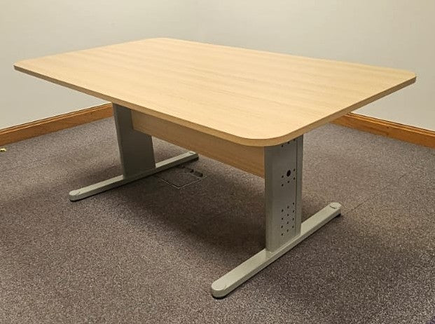 1800x1000mm Meeting Table, Light Oak on Silver Legs (chipped on the edge) (used)