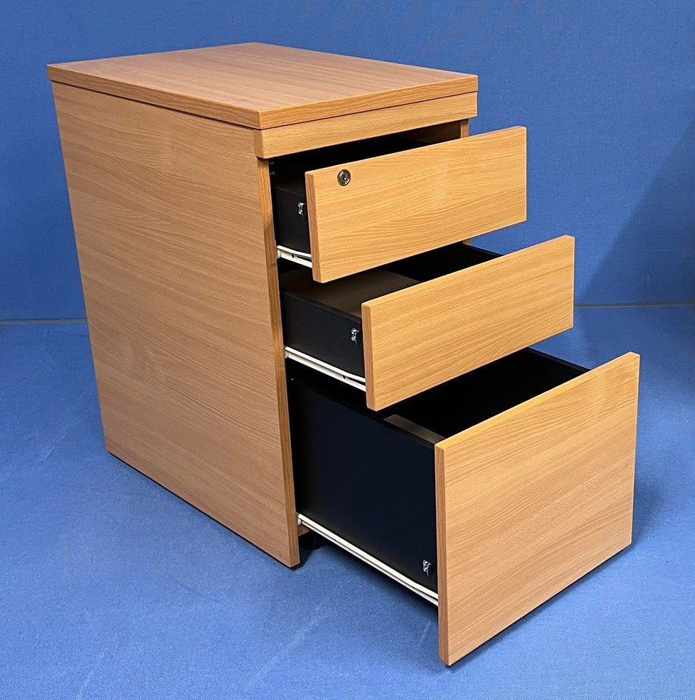 3 Drawer Desk High Pedestal Beech (used)