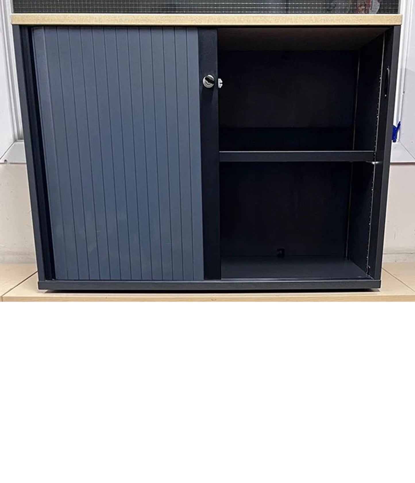 715mm High Tambour Unit with 1 Shelf Maple / Grey (used)