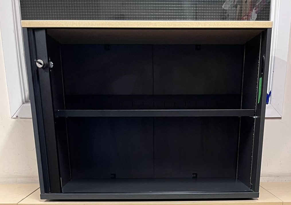 715mm High Tambour Unit with 1 Shelf Maple / Grey (used)