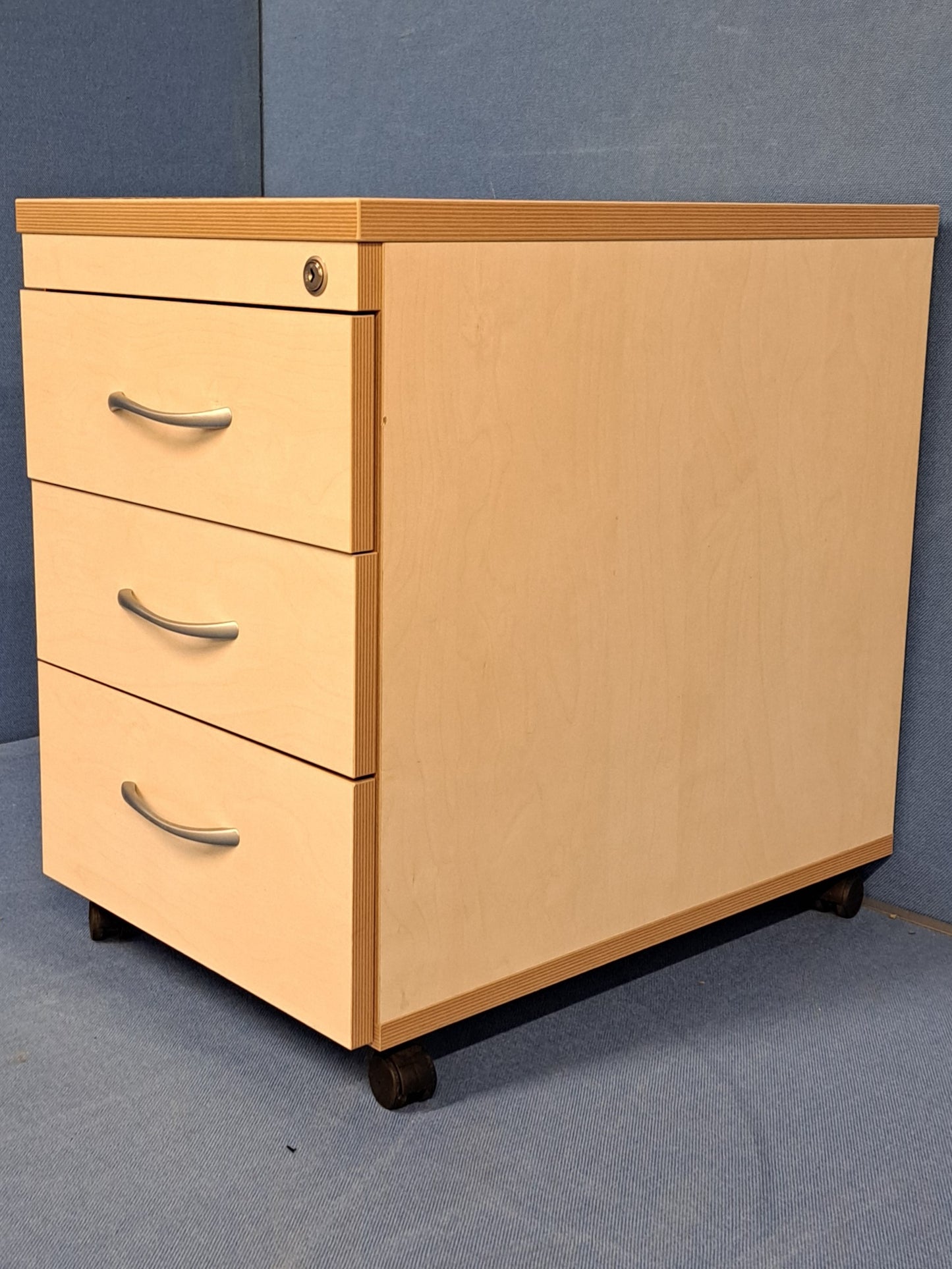 3 Drawer Under Desk Mobile Pedestal Maple (used)