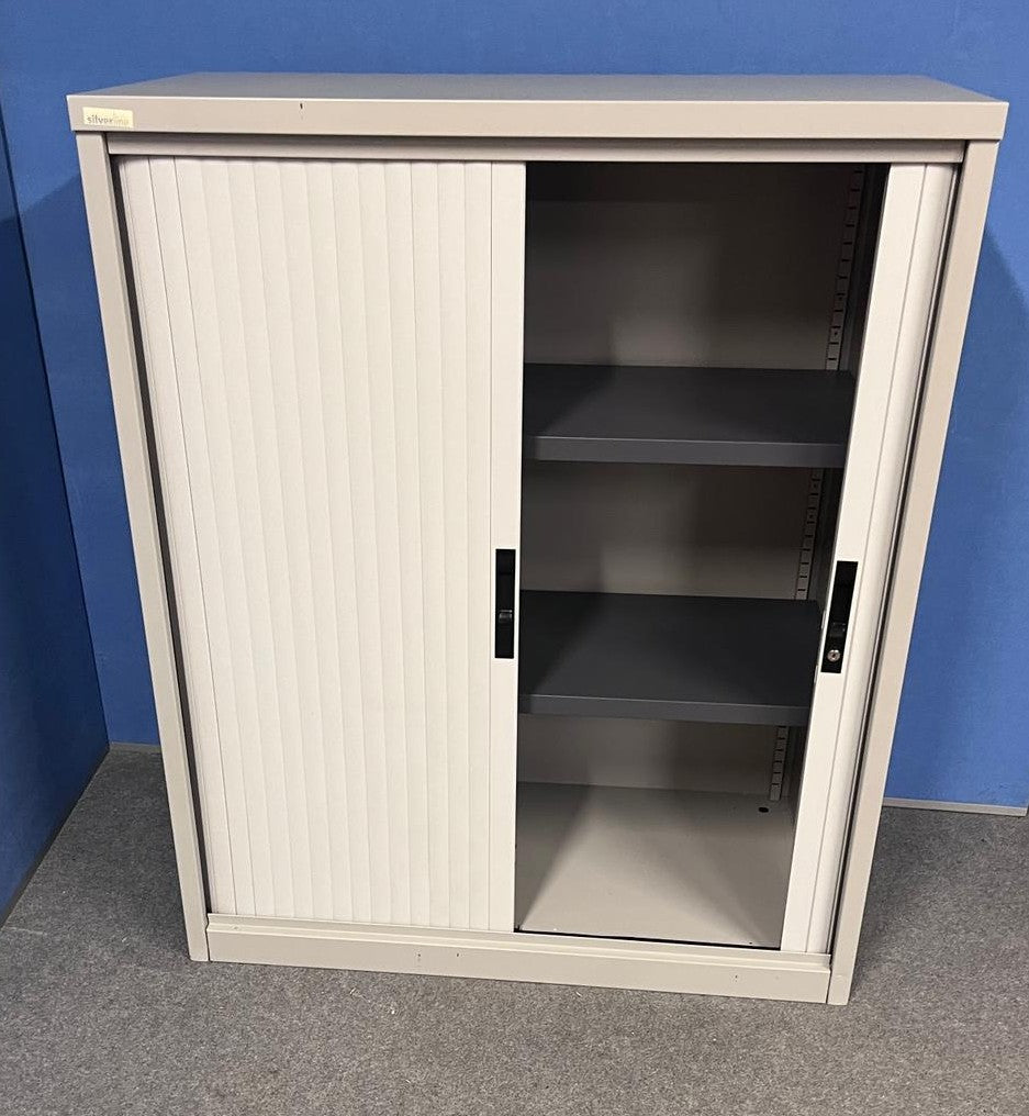 1200mm High Tambour with 2 Shelves Grey (used)