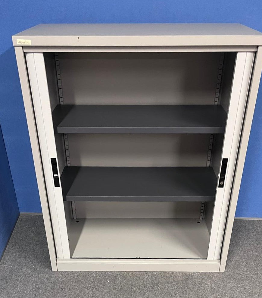 1200mm High Tambour with 2 Shelves Grey (used)
