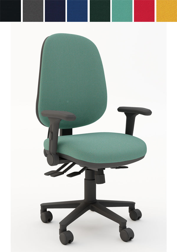 TSK Oval Back Task 4 Lever Armchair with Pump Up Lumber, Foldaway Arms & Black 5 Star Base