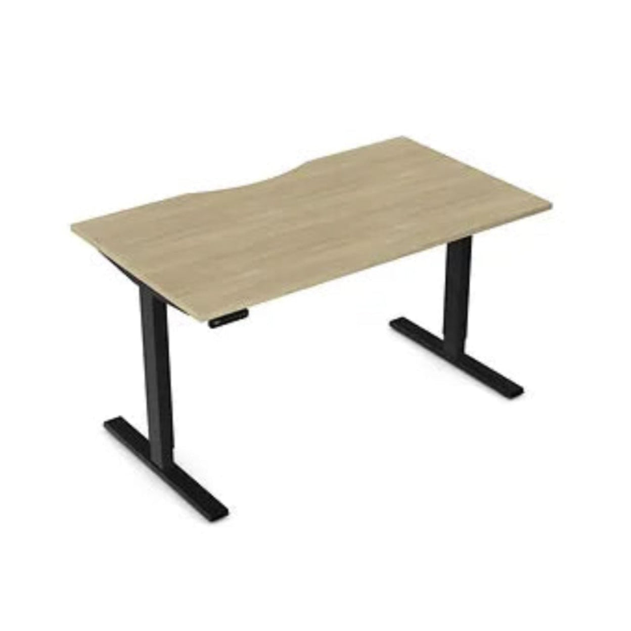 Height adjustable electric desk with oak top and black metal legs