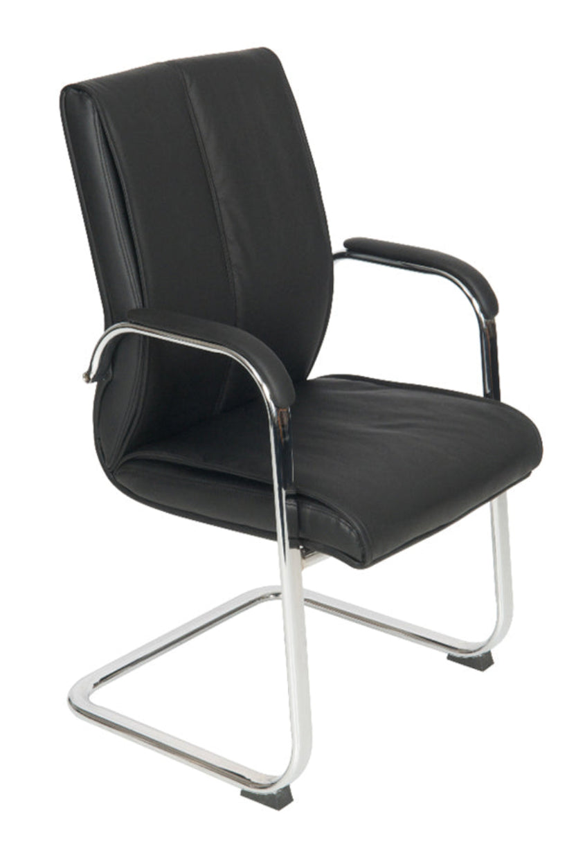 Black office chair with chrome frame on a white background