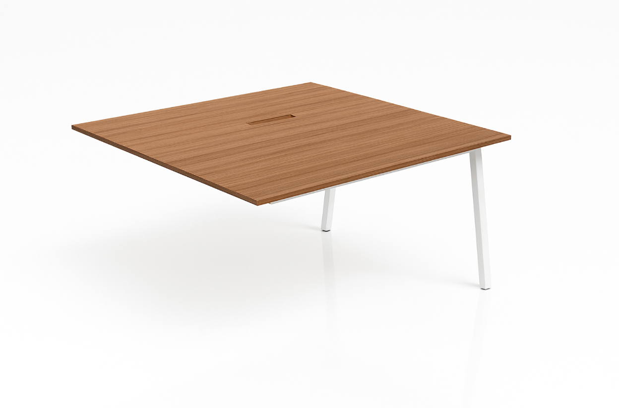 Wooden table with white legs on a white background