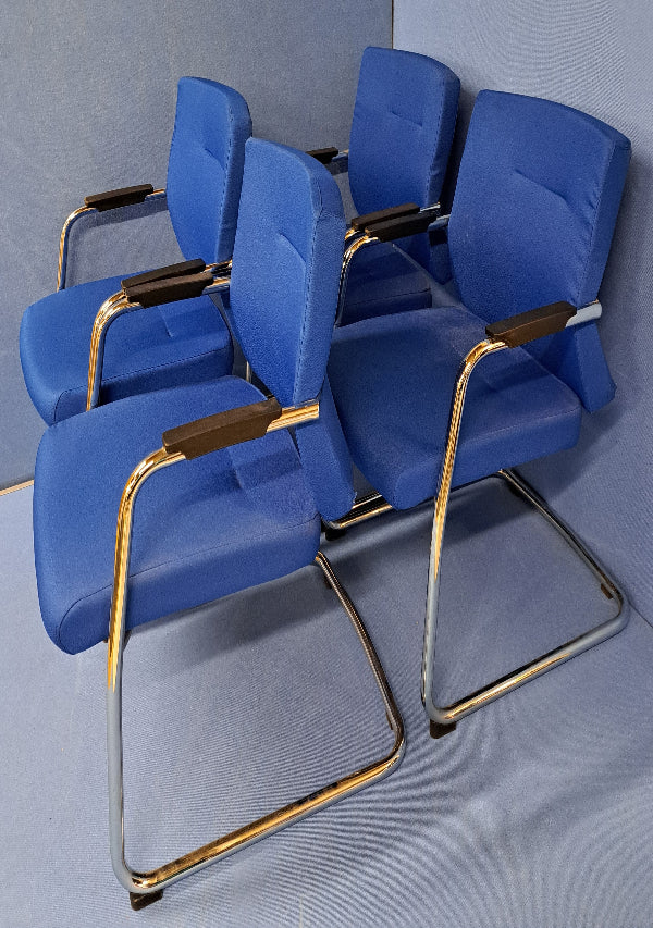 Set of 4 Medium Back Meeting Armchair Cantilever Chrome Frame Blue (used)