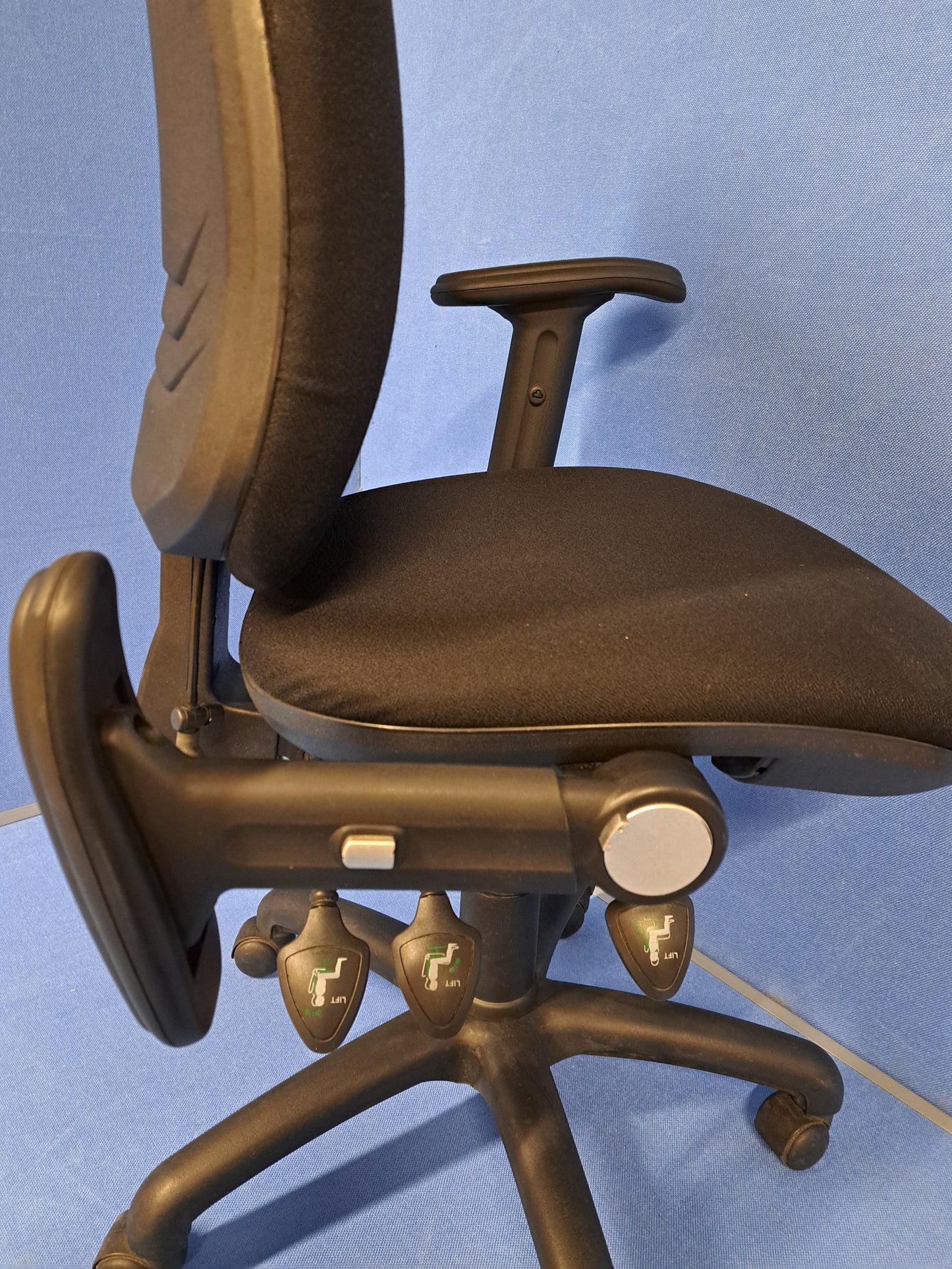 High Back Operators Armchair with Foldaway Arms Black (used)