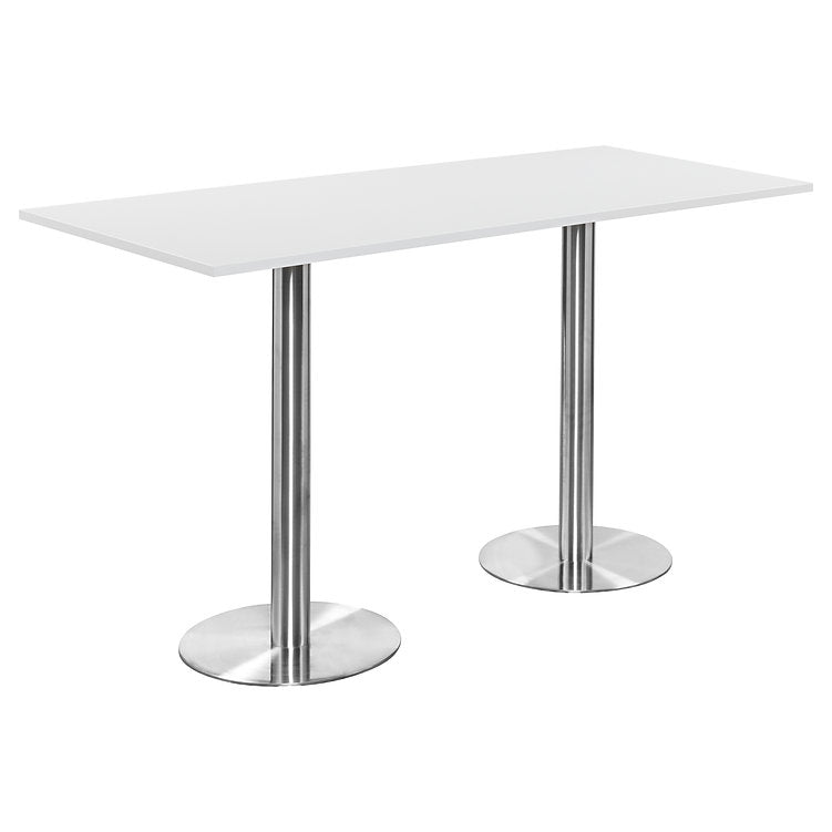 Value 2000mm Tall Rectangular Poseur Table White Top with Brushed Silver Base