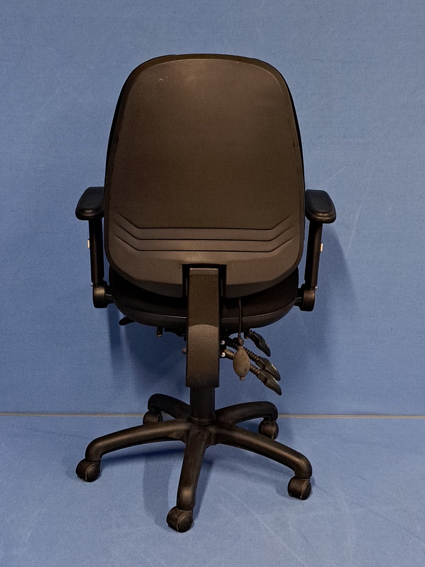 High Back Operators Armchair with Foldaway Arms Black (used)