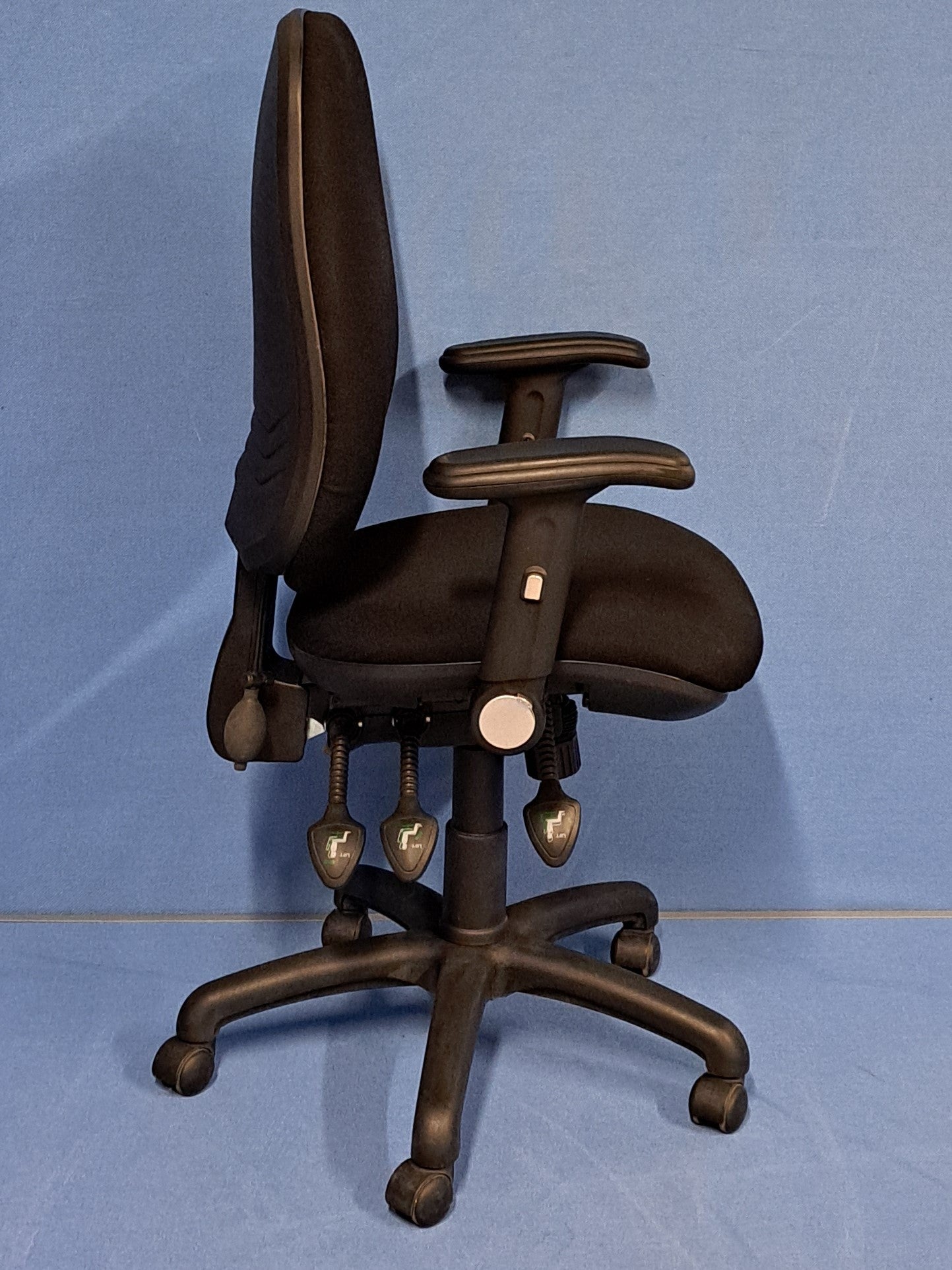 High Back Operators Armchair with Foldaway Arms Black (used)