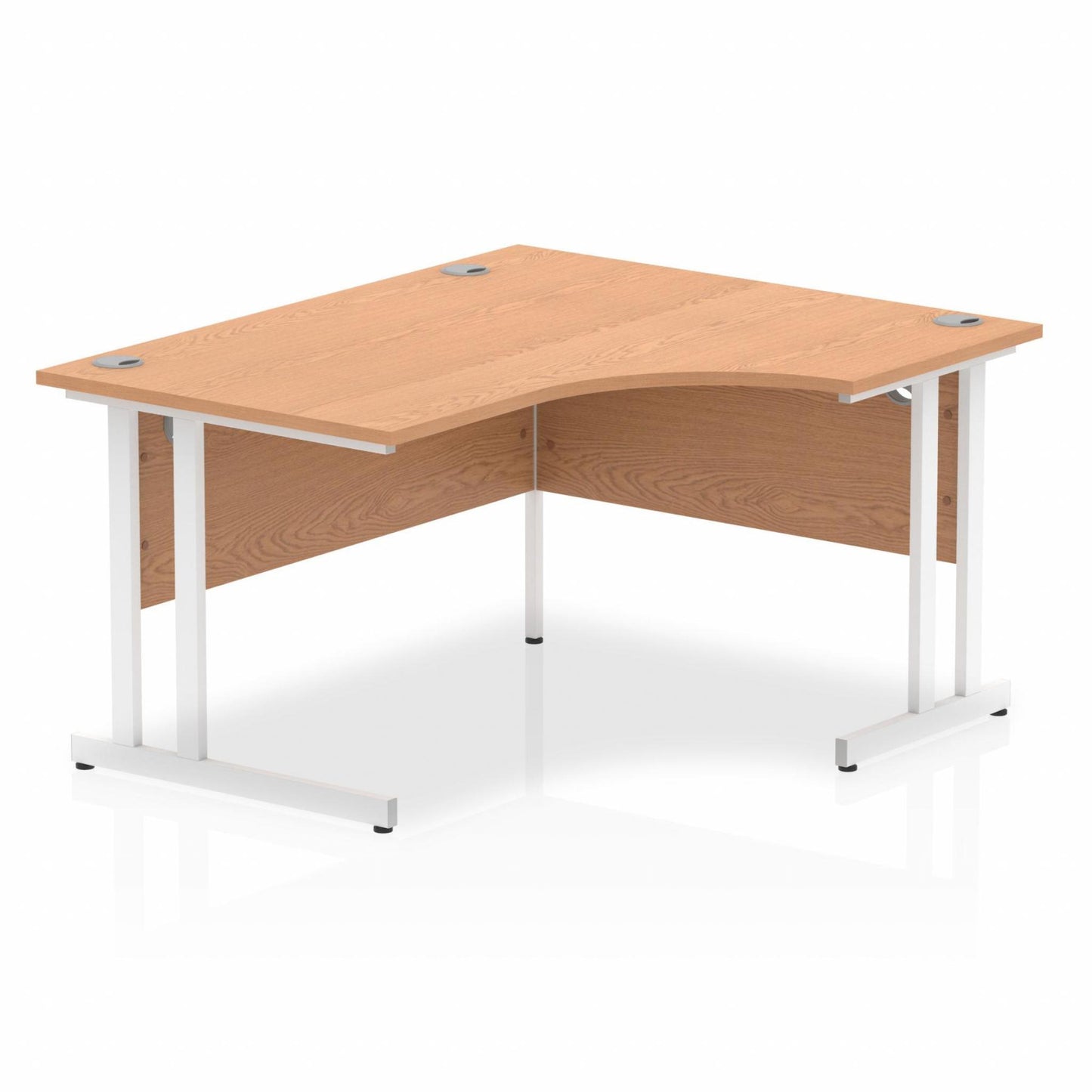 Impulse 1400mm Right Hand Curved Desk, Oak Top with White Cantilever Legs
