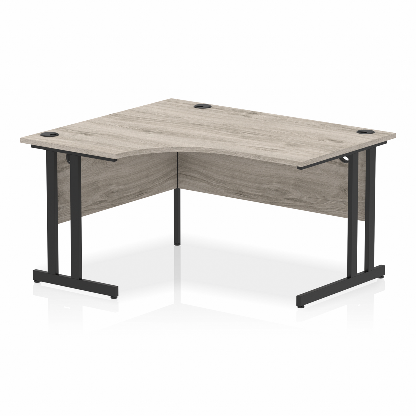 Impulse 1400mm Left Hand Curved Desk, Grey Oak Top with Black Cantilever Legs