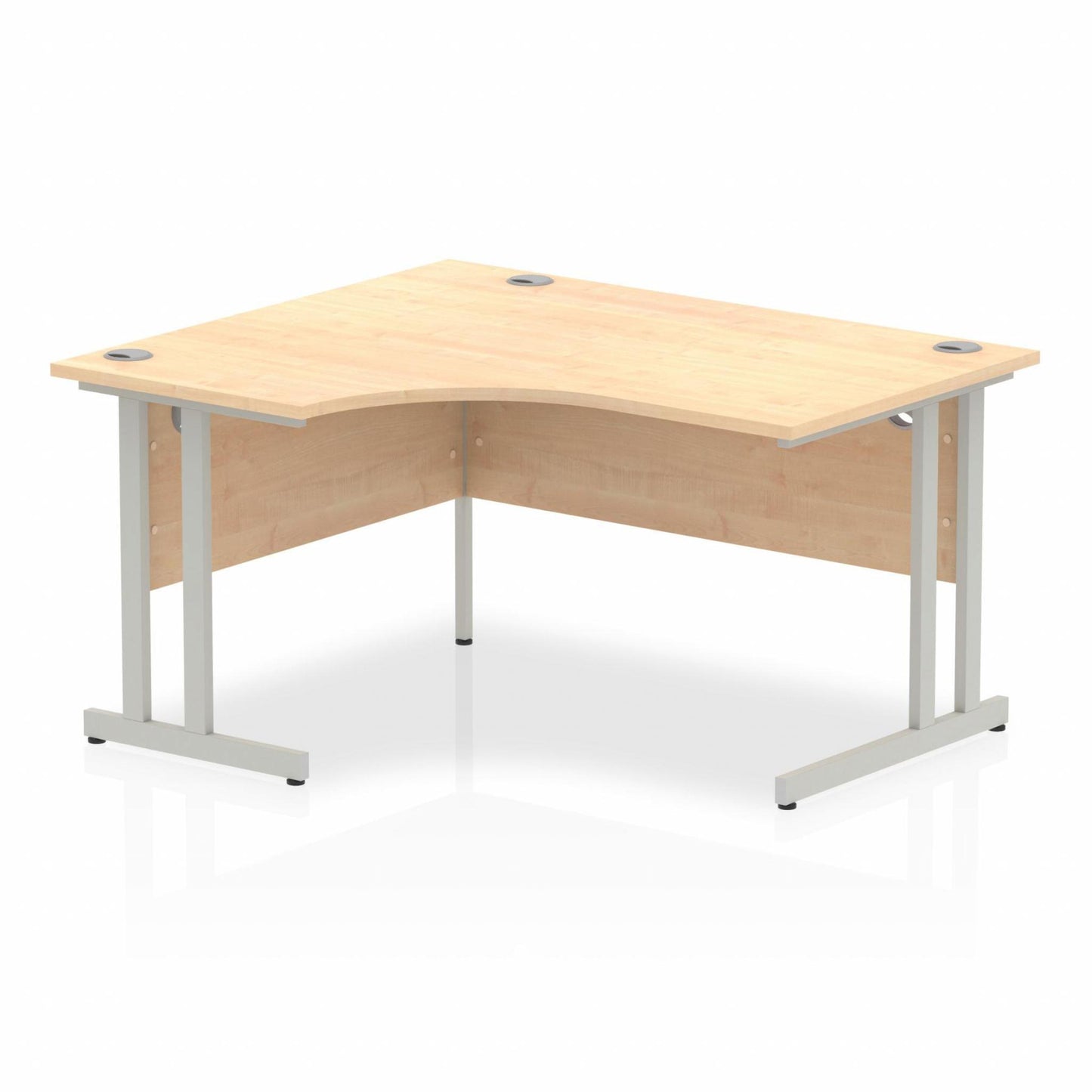 Impulse 1400mm Left Hand Curved Desk, Maple Top with Silver Cantilver Legs