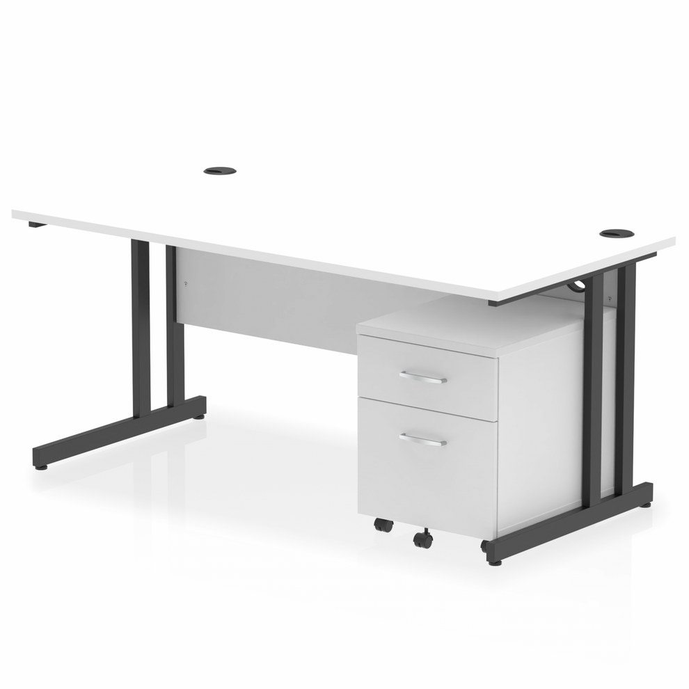White straight desk with drawers on a white background