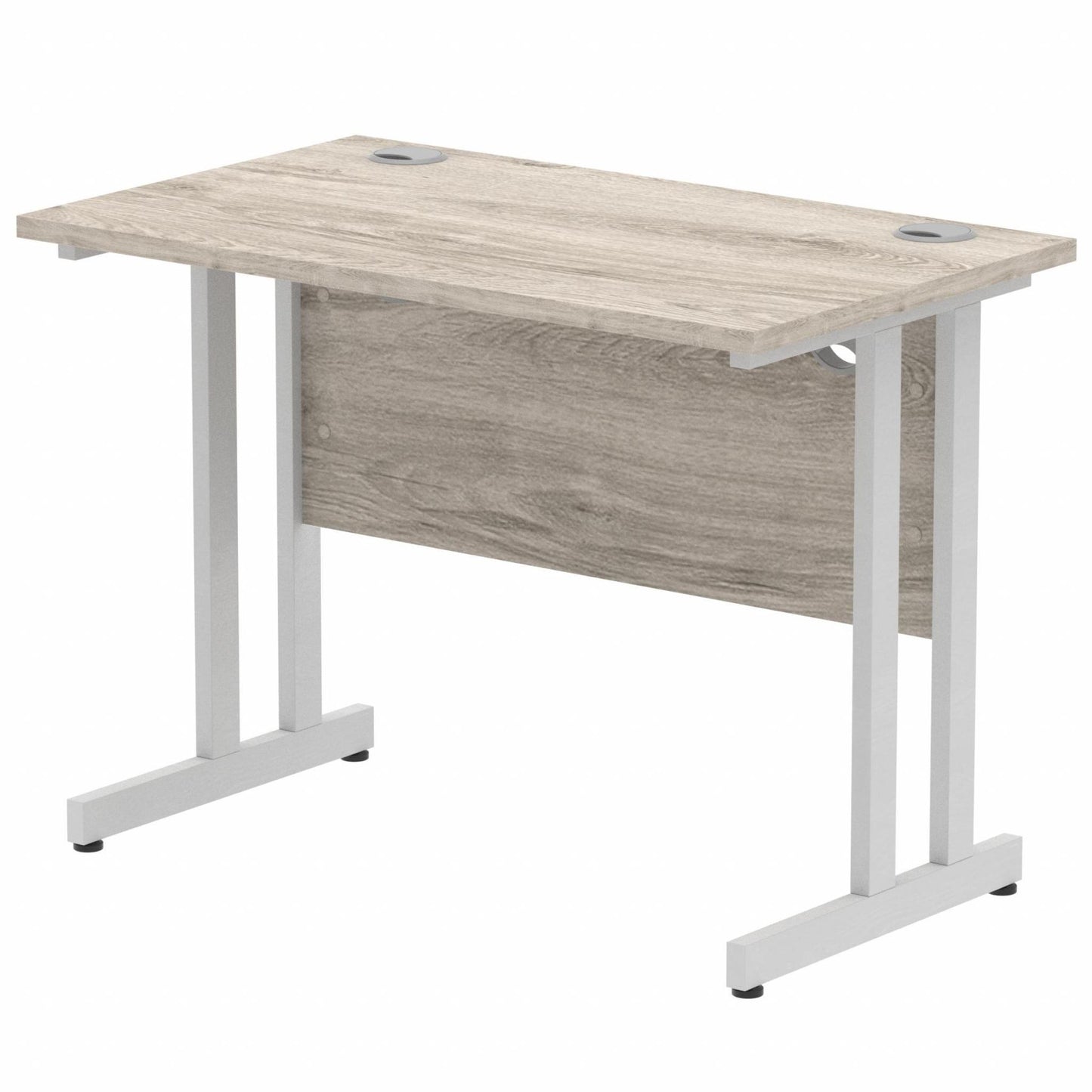 Impulse 1000x600mm Straight Desk, Grey Oak Top with Silver Cantilever Legs