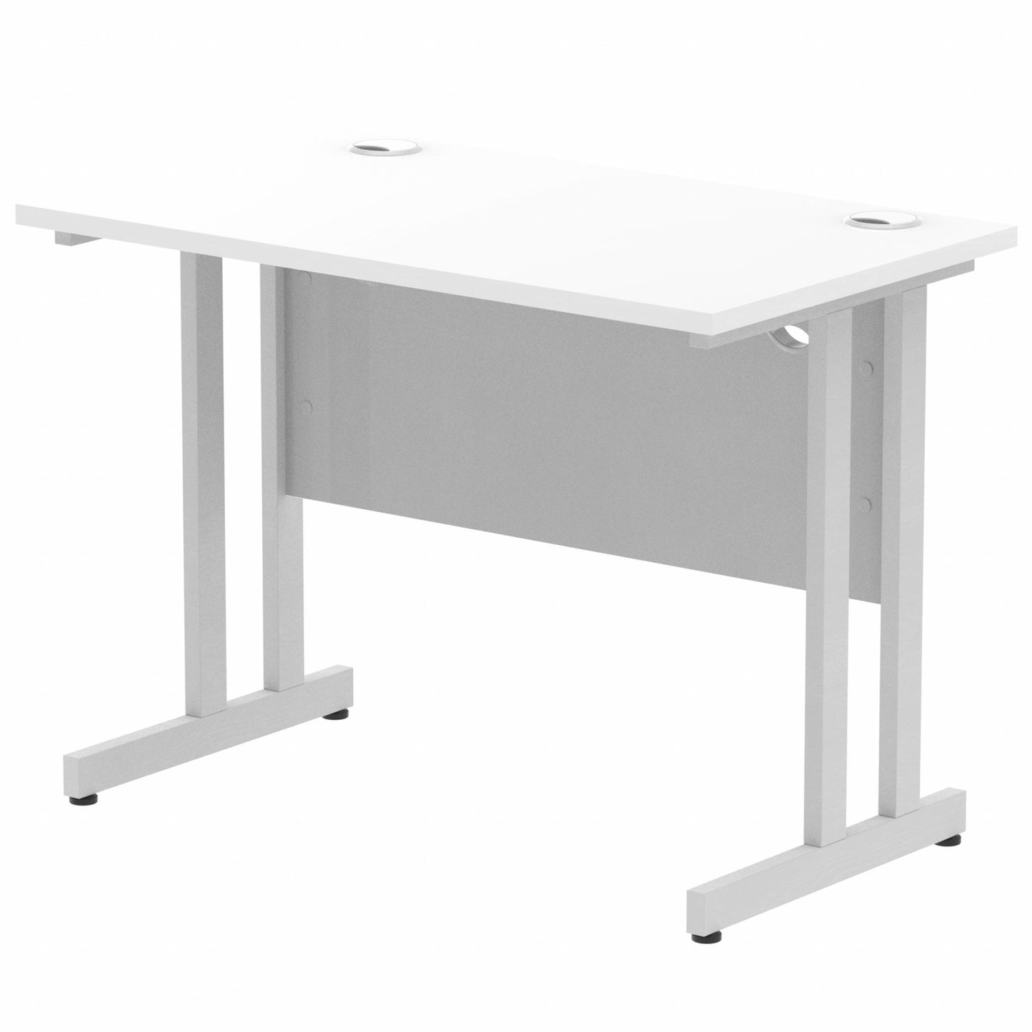 Impulse 1000x600mm Straight Desk, White Top with Silver Cantilever Legs