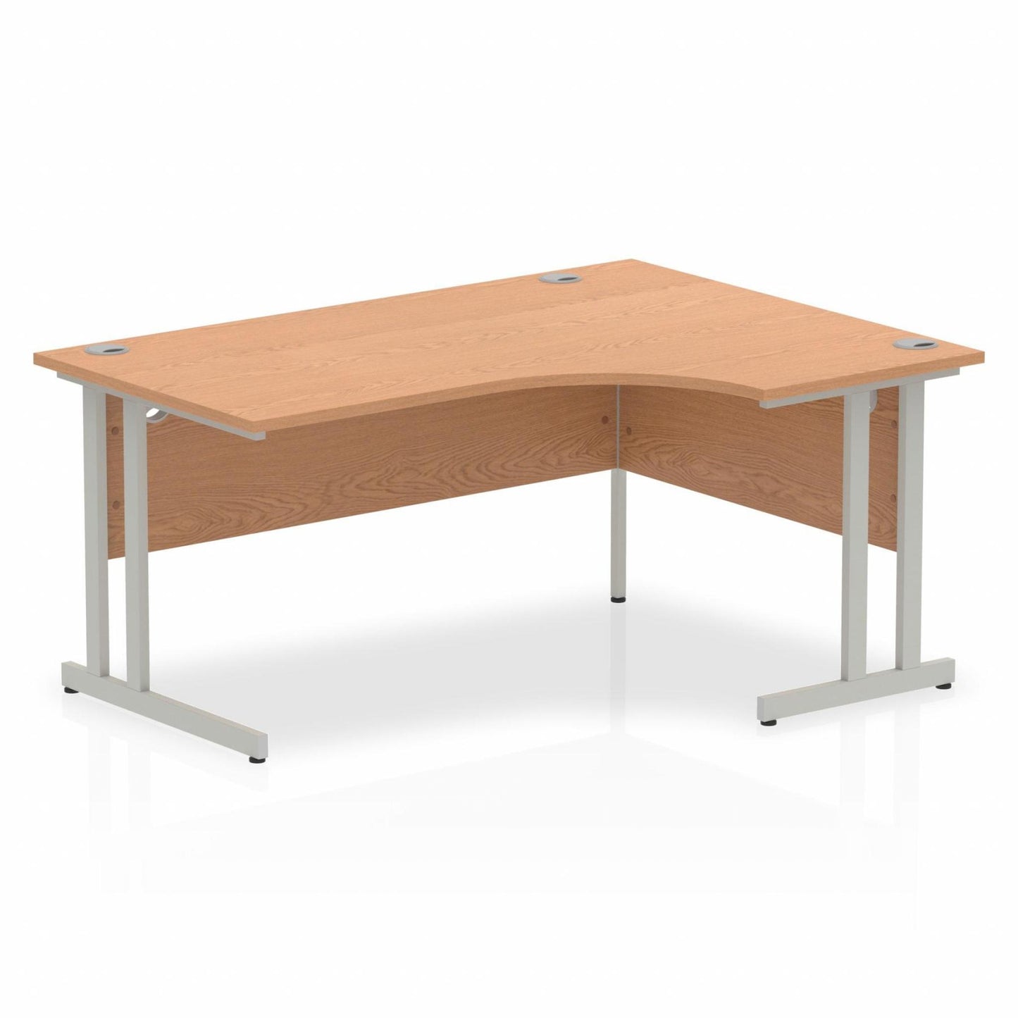 Impulse 1600mm Right Hand Curved Desk, Oak Top with Silver Cantilever Legs