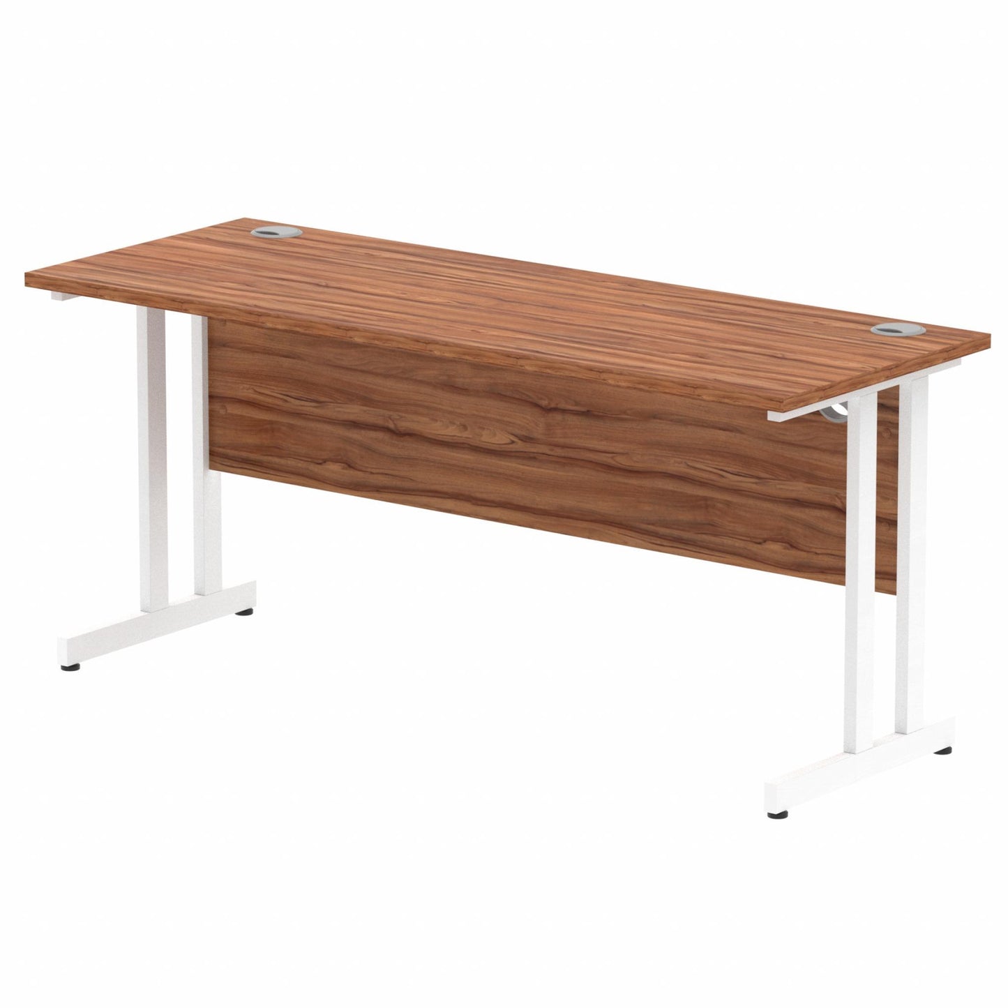 Impulse 1600x600mm Straight Desk, Walnut Top with White Cantilever Legs