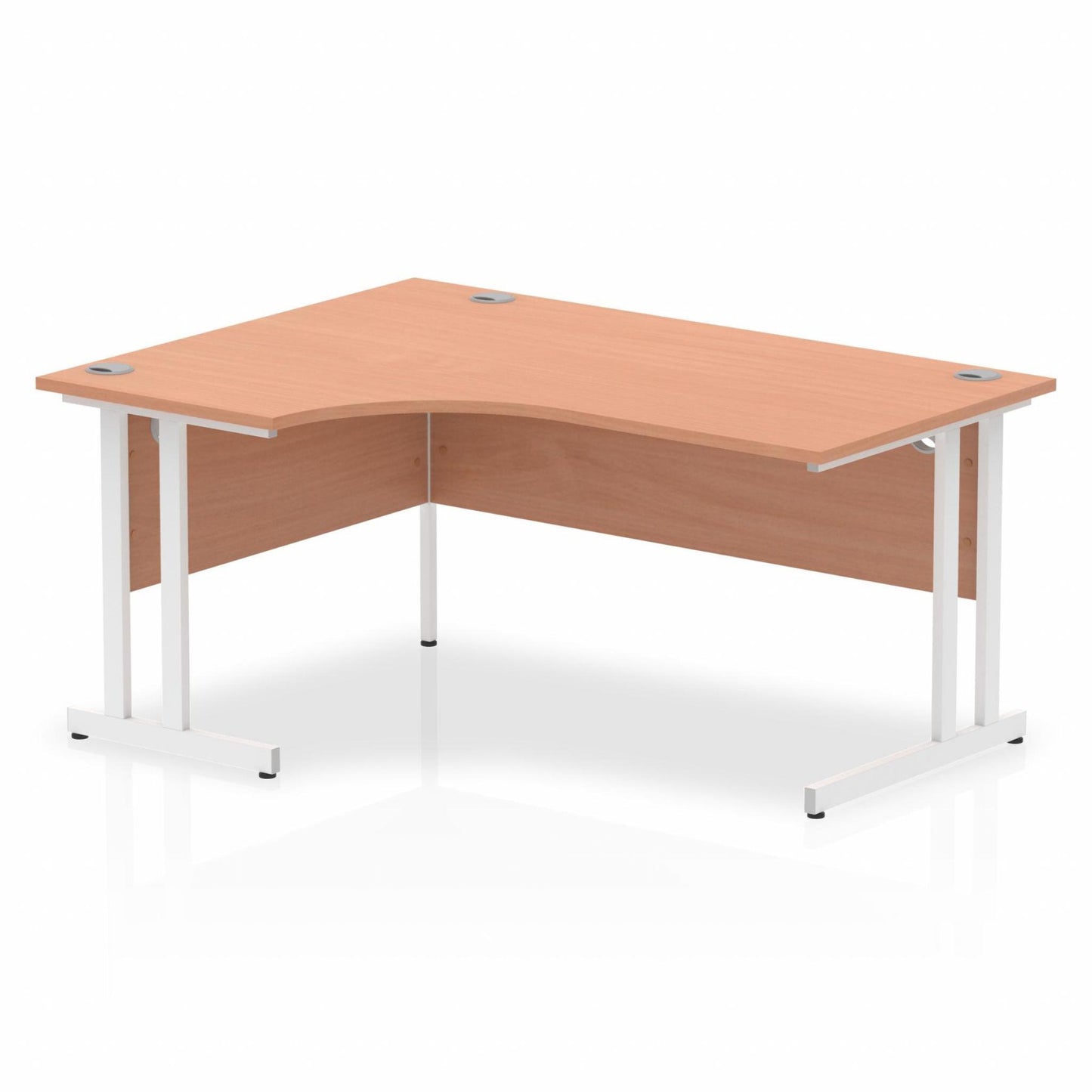 Beech L-shaped desk with drawers on a white background