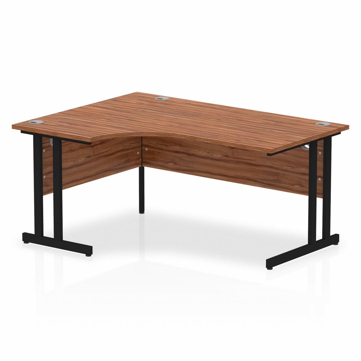 Impulse 1600mm Left Hand Curved Desk, Walnut Top with Black Cantilever Legs