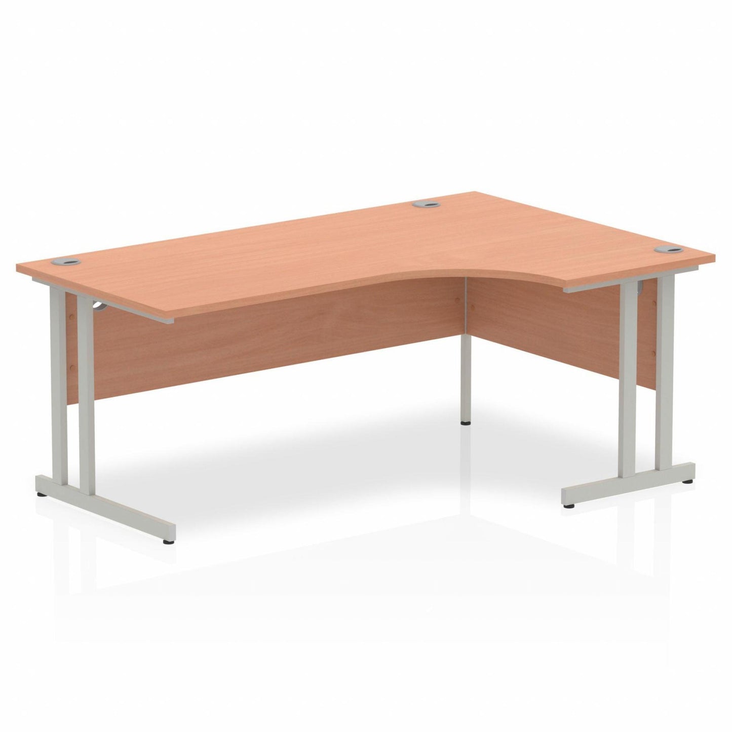 Beech L-shaped desk with drawers on a white background