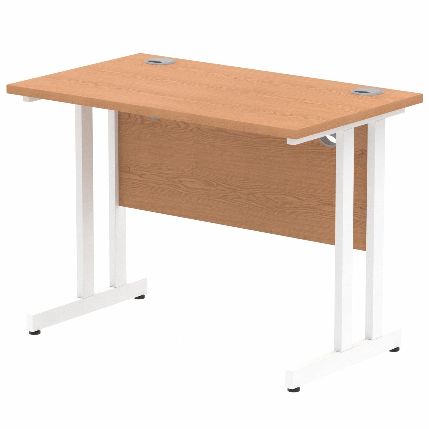 Impulse 1000x600mm Straight Desk, Oak Top with White Cantilever Legs