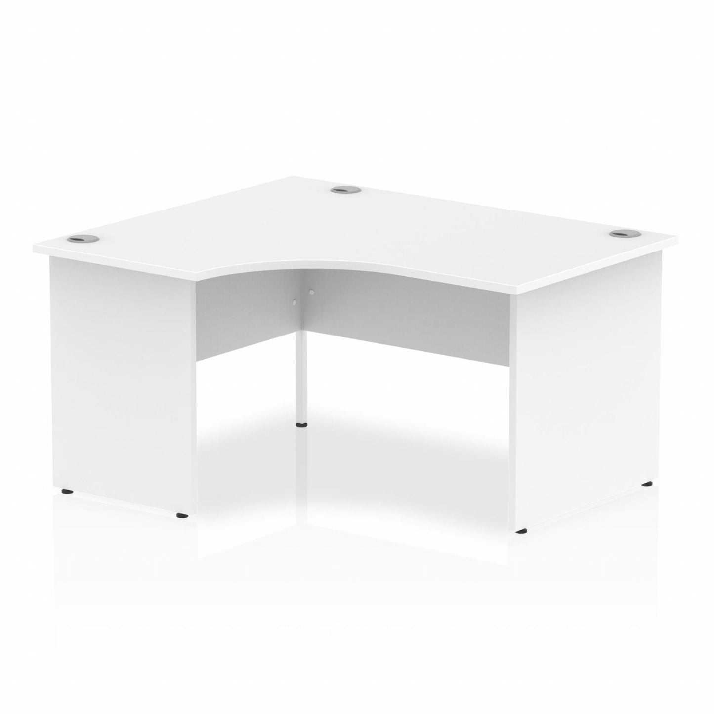 Impulse 1400mm Left Hand Curved Desk, White Top with Wooden Panel Legs