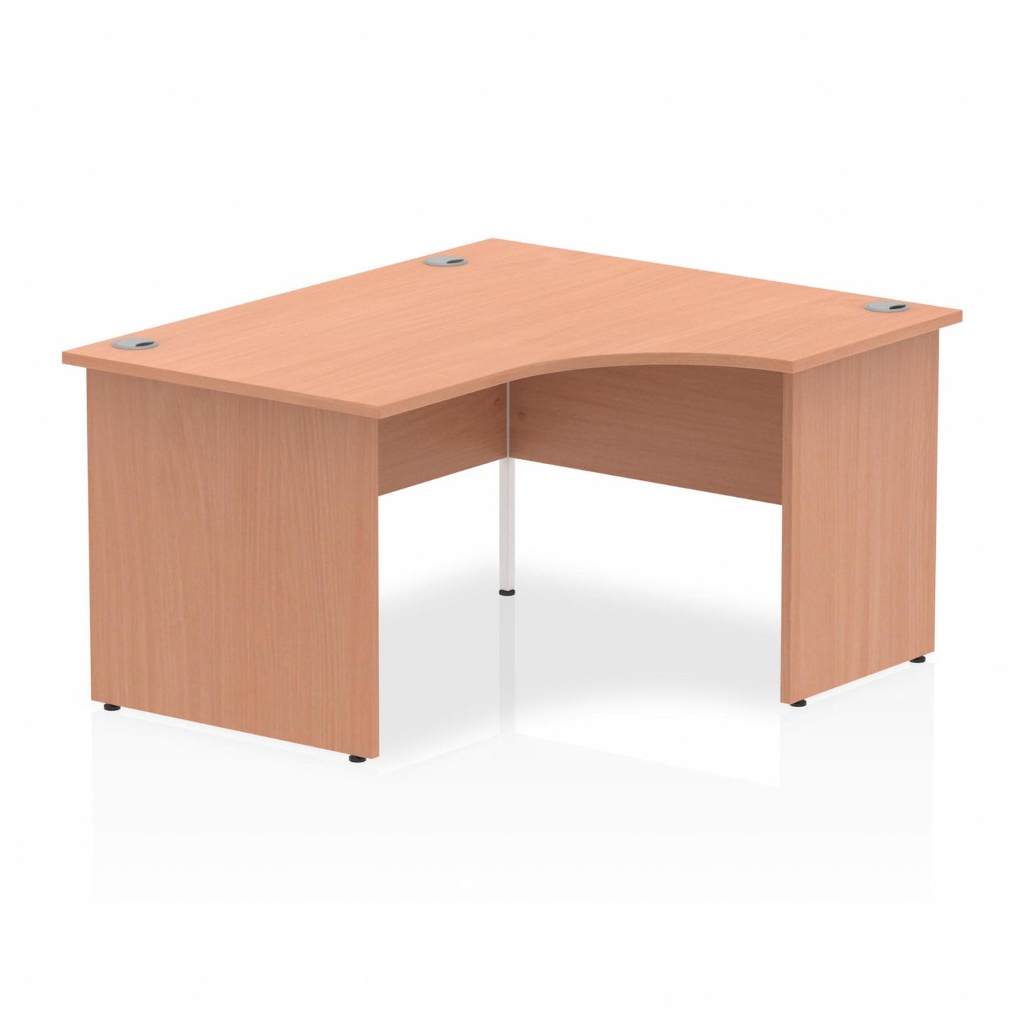 Impulse 1400mm Right Hand Curved Desk, Beech Top with Wooden Panel Legs