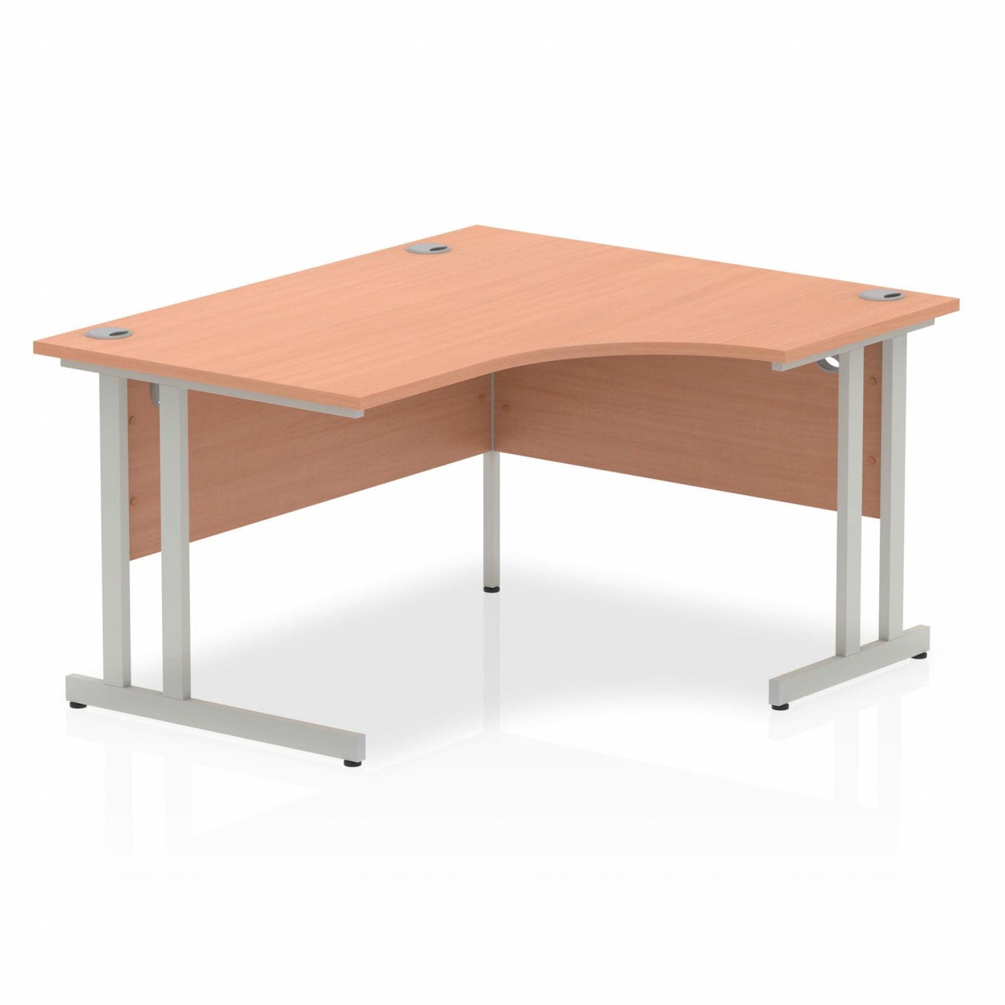 Beech L-shaped desk with drawers on a white background