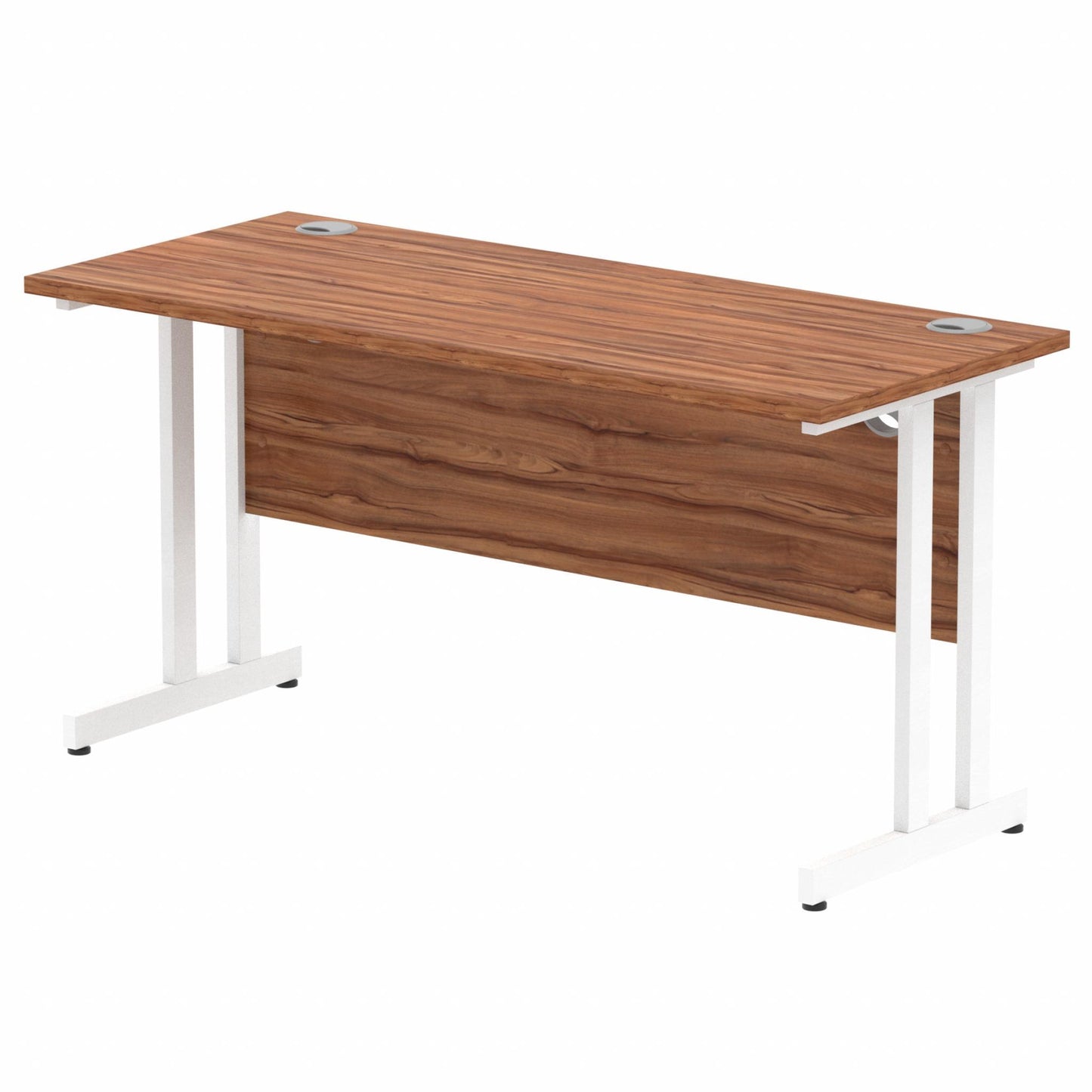 Impulse 1400x600mm Straight Desk, Walnut Top with White Cantilever Legs