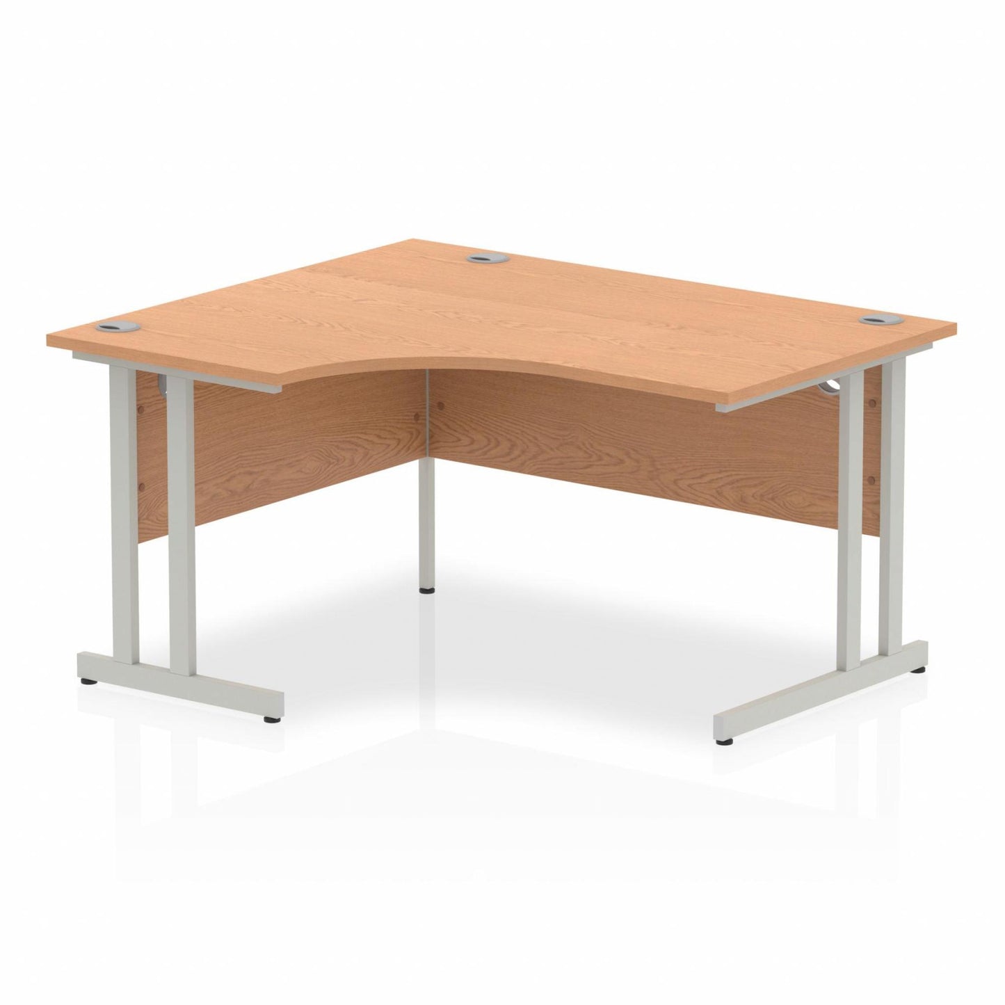 Impulse 1400mm Left Hand Curved Desk, Oak Top with Silver Cantilever Legs