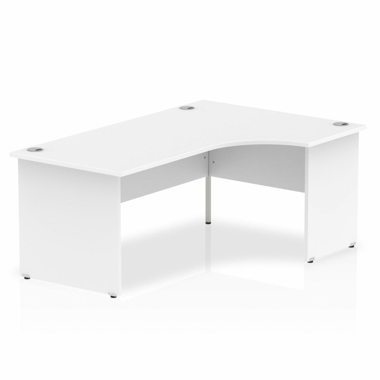 Impulse 1800mm Right Hand Curved Desk, White Top with Wooden Panel Legs