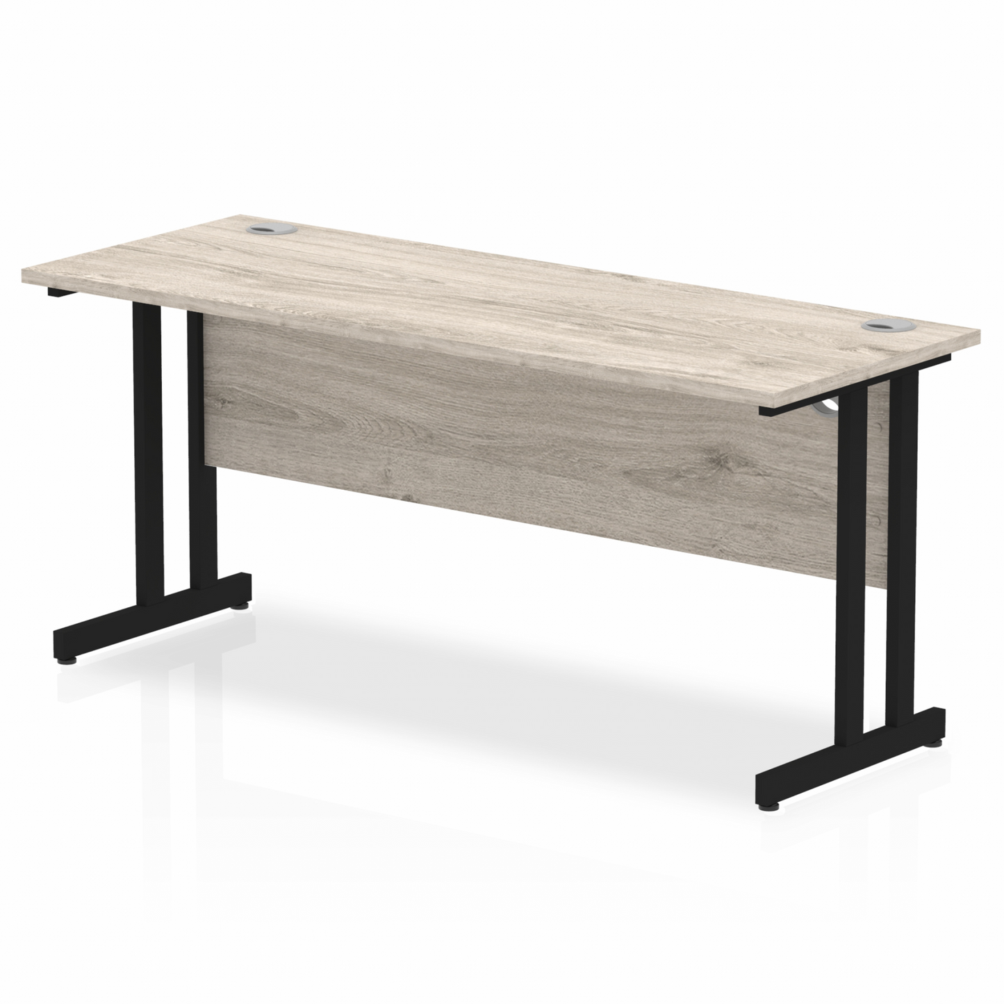 Impulse 1600x600mm Straight Desk, Grey Oak Top with Black Cantilever Legs