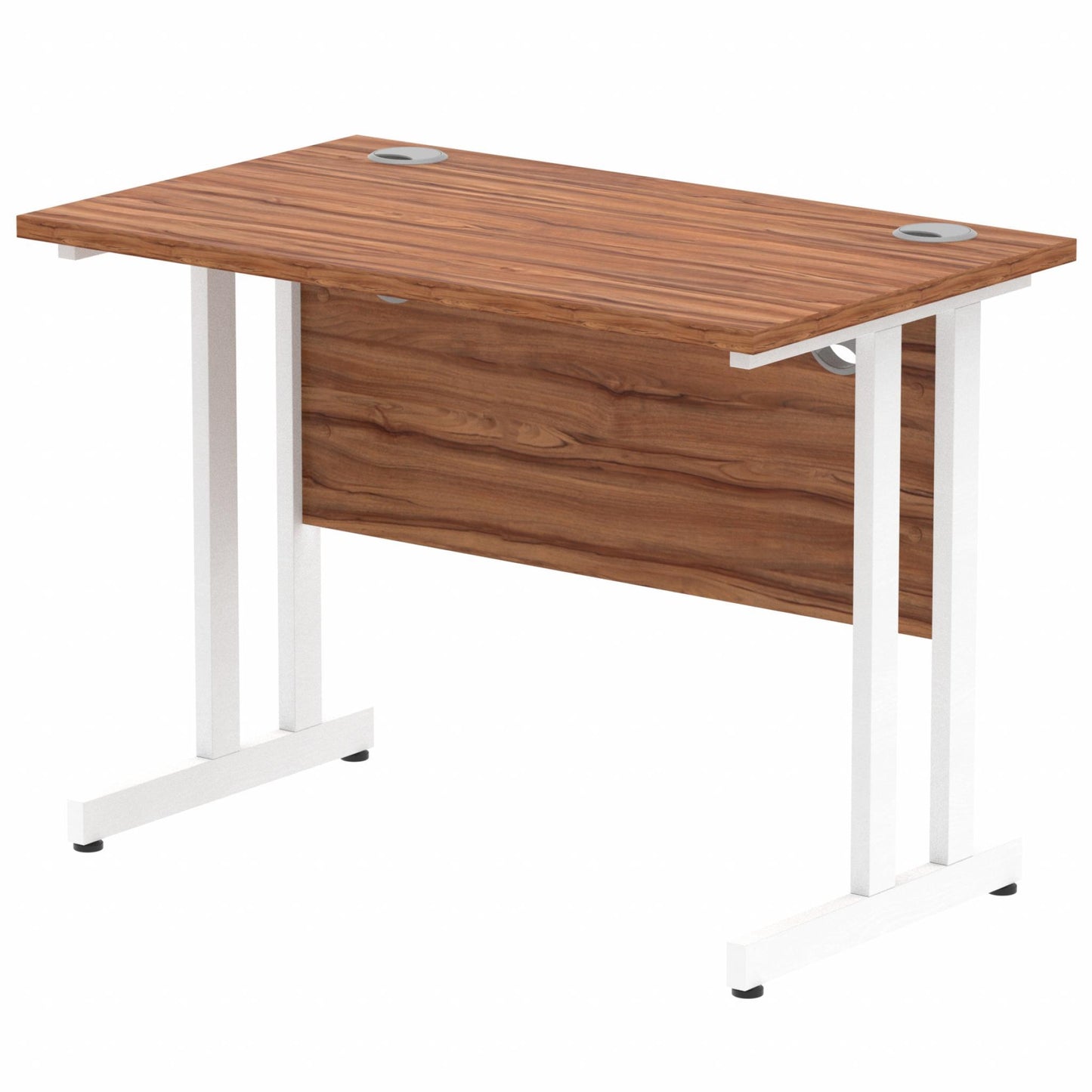 Impulse 1000x600mm Straight Desk, Walnut Top with White Cantilever Legs