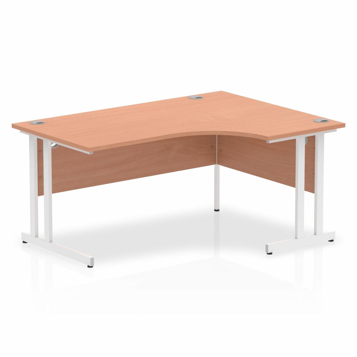 Beech L-shaped desk with drawers on a white background