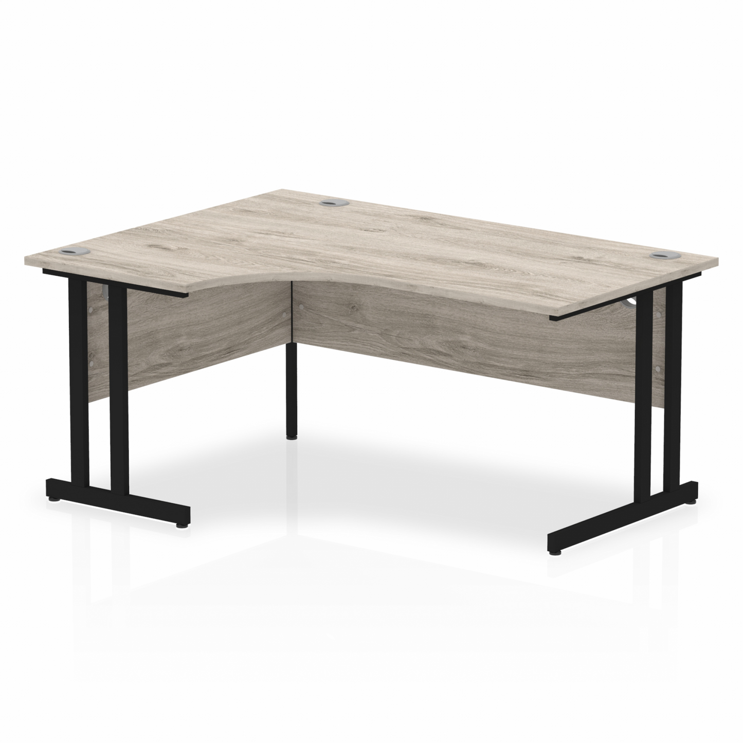 Impulse 1600mm Left Hand Curved Desk, Grey Oak Top with Black Cantilever Legs