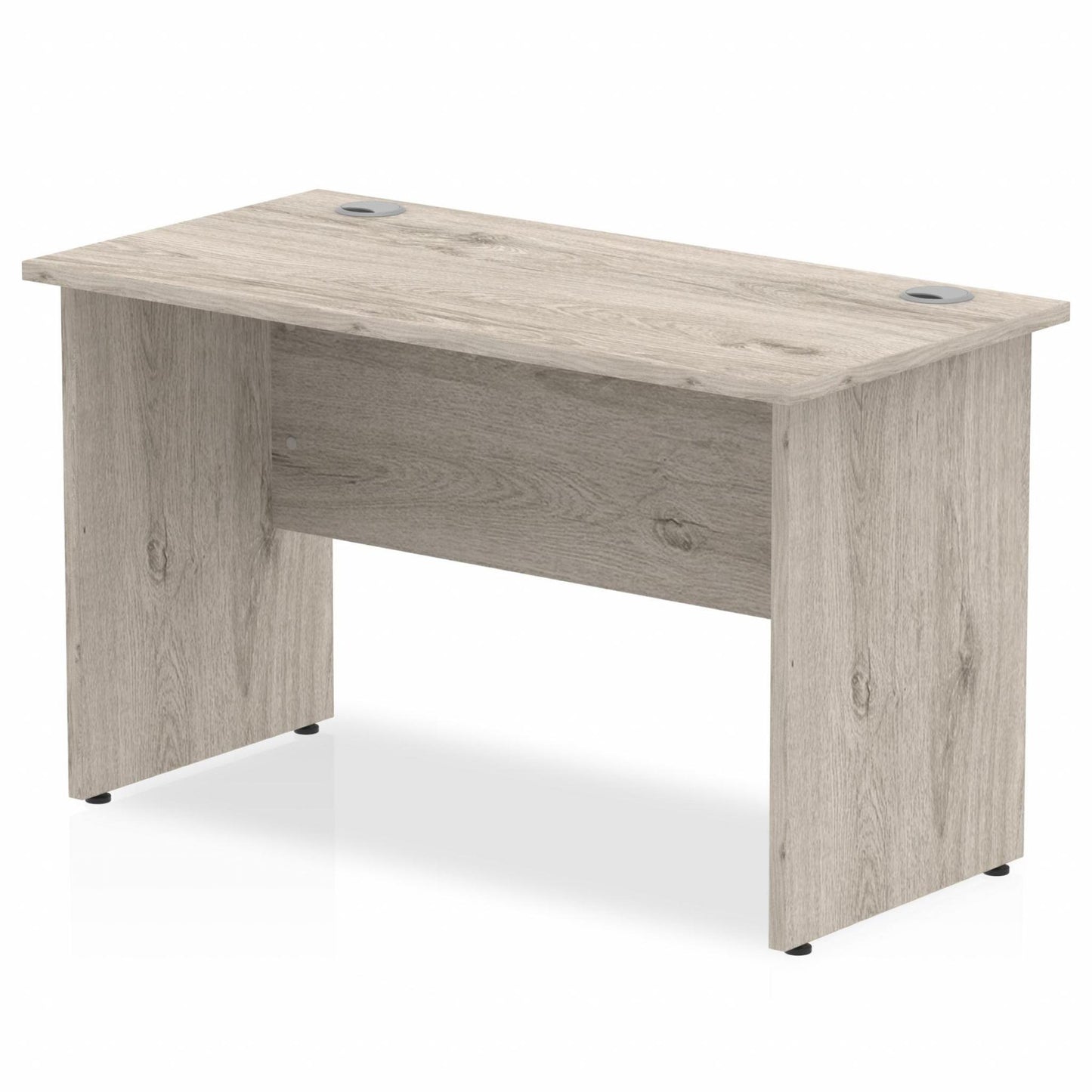 Impulse 1200x600mm Straight Desk, Grey Oak Top with Wooden Panel Legs