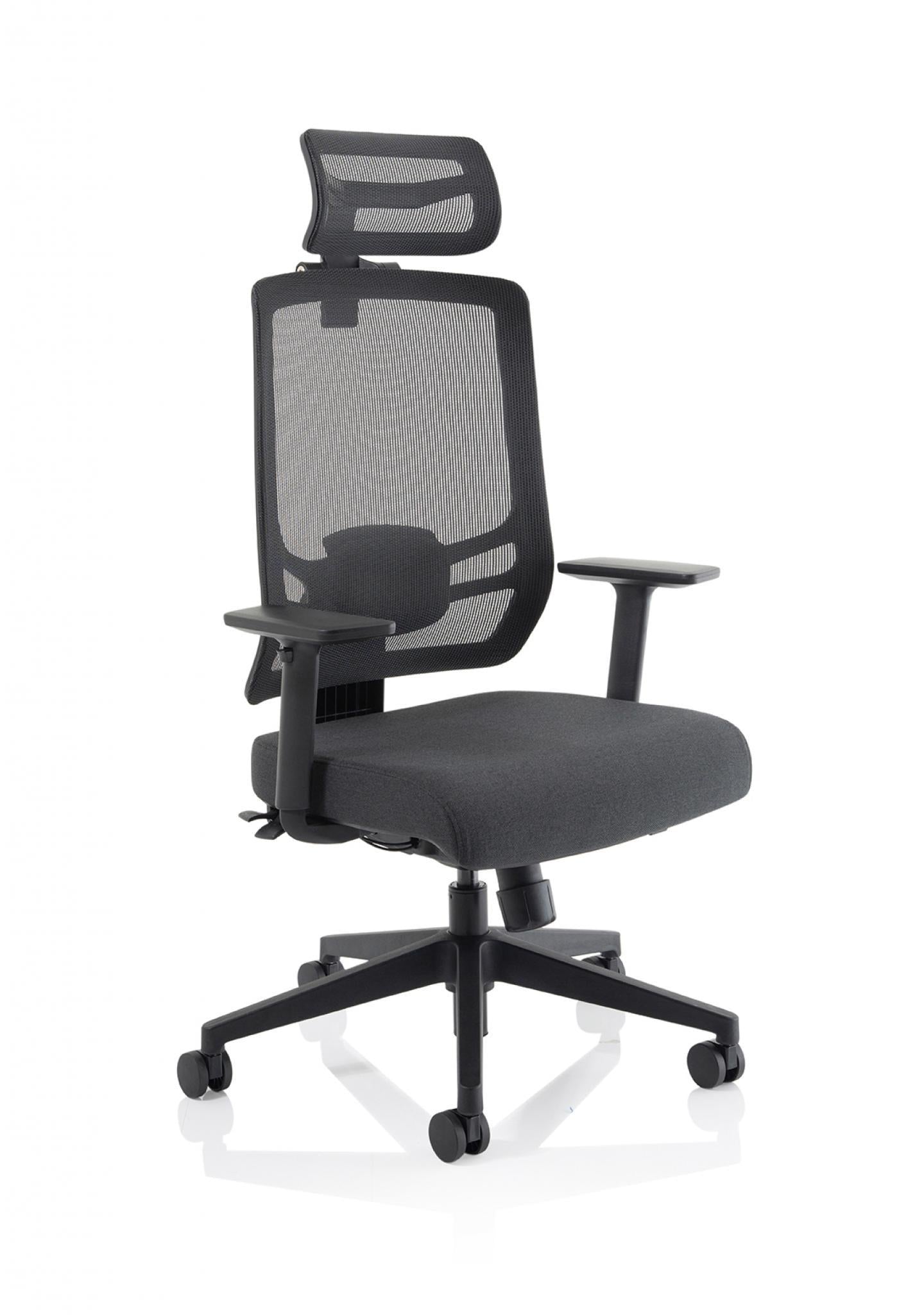 Ergo Twist High Mesh Back Operator Armchair with Headrest, Black Fabric