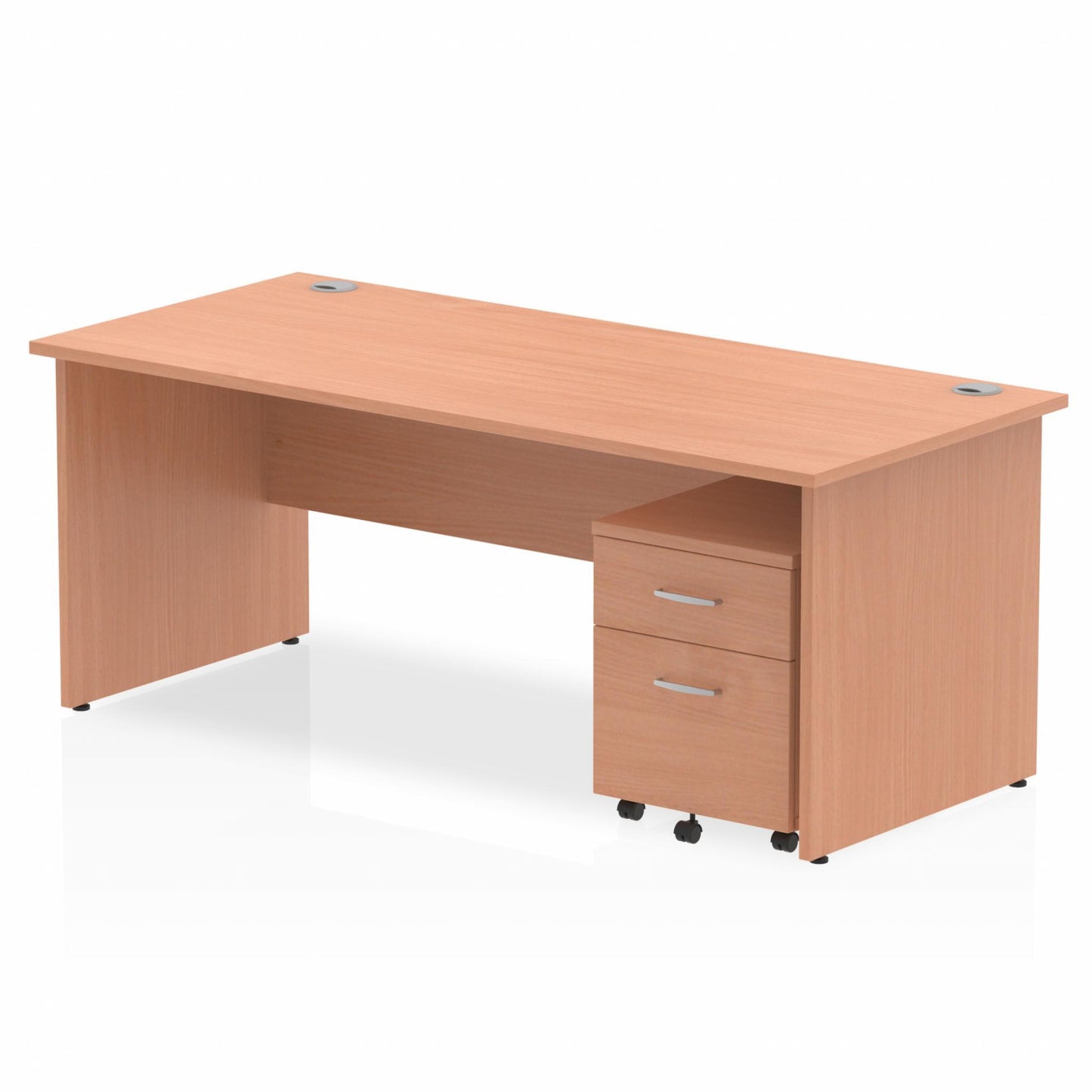 Impulse 1800x800mm Straight Desk, Beech Top with Wooden Panel Legs inc 2 Drawer Mobile Pedestal