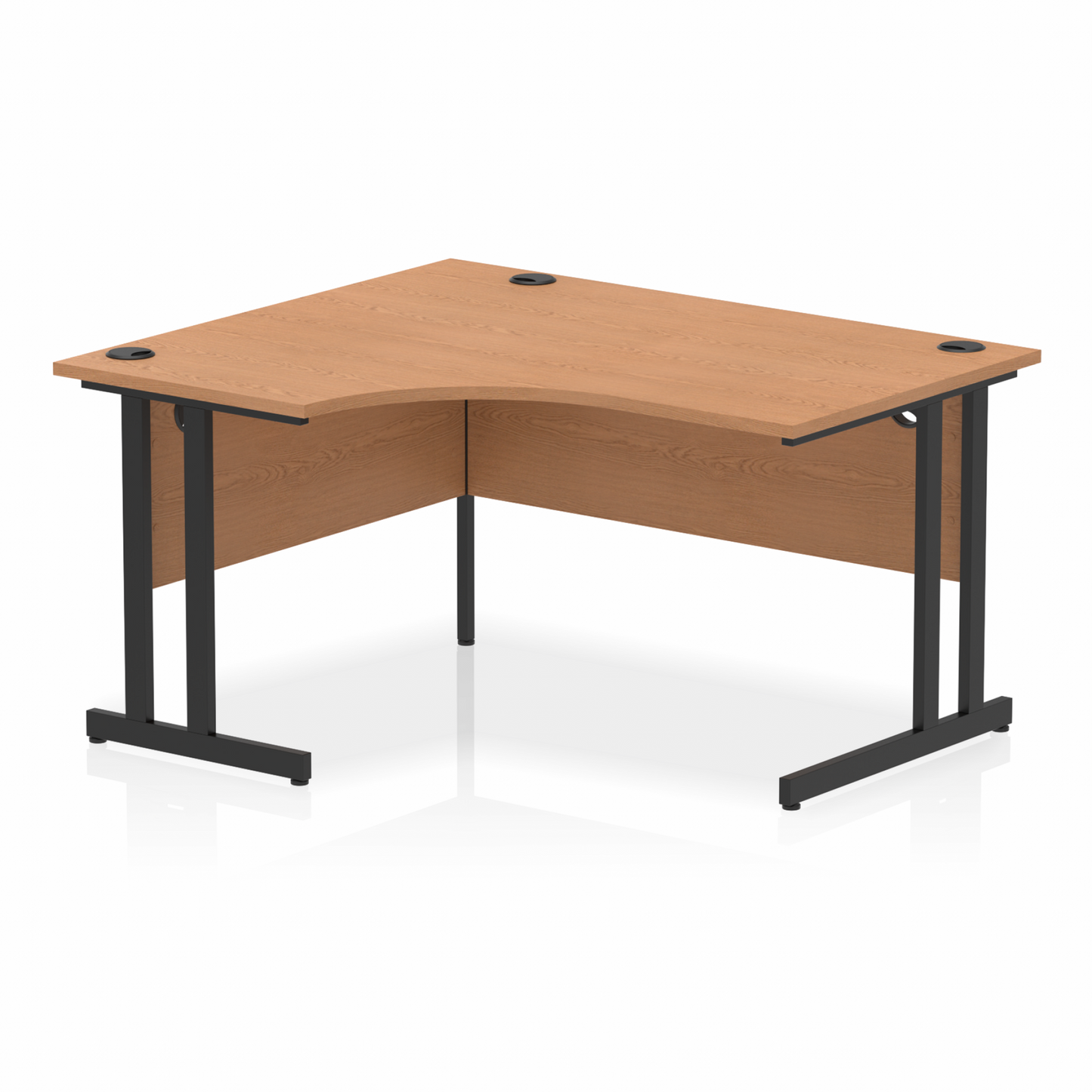 Impulse 1400mm Left Hand Curved Desk, Oak Top with Black Cantilever Legs