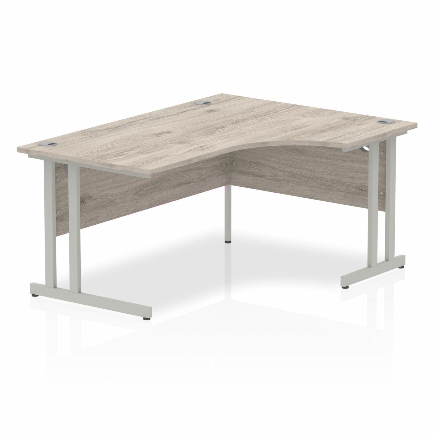 Impulse 1600mm Right Hand Curved Desk, Grey Oak Top with Silver Cantilever Legs