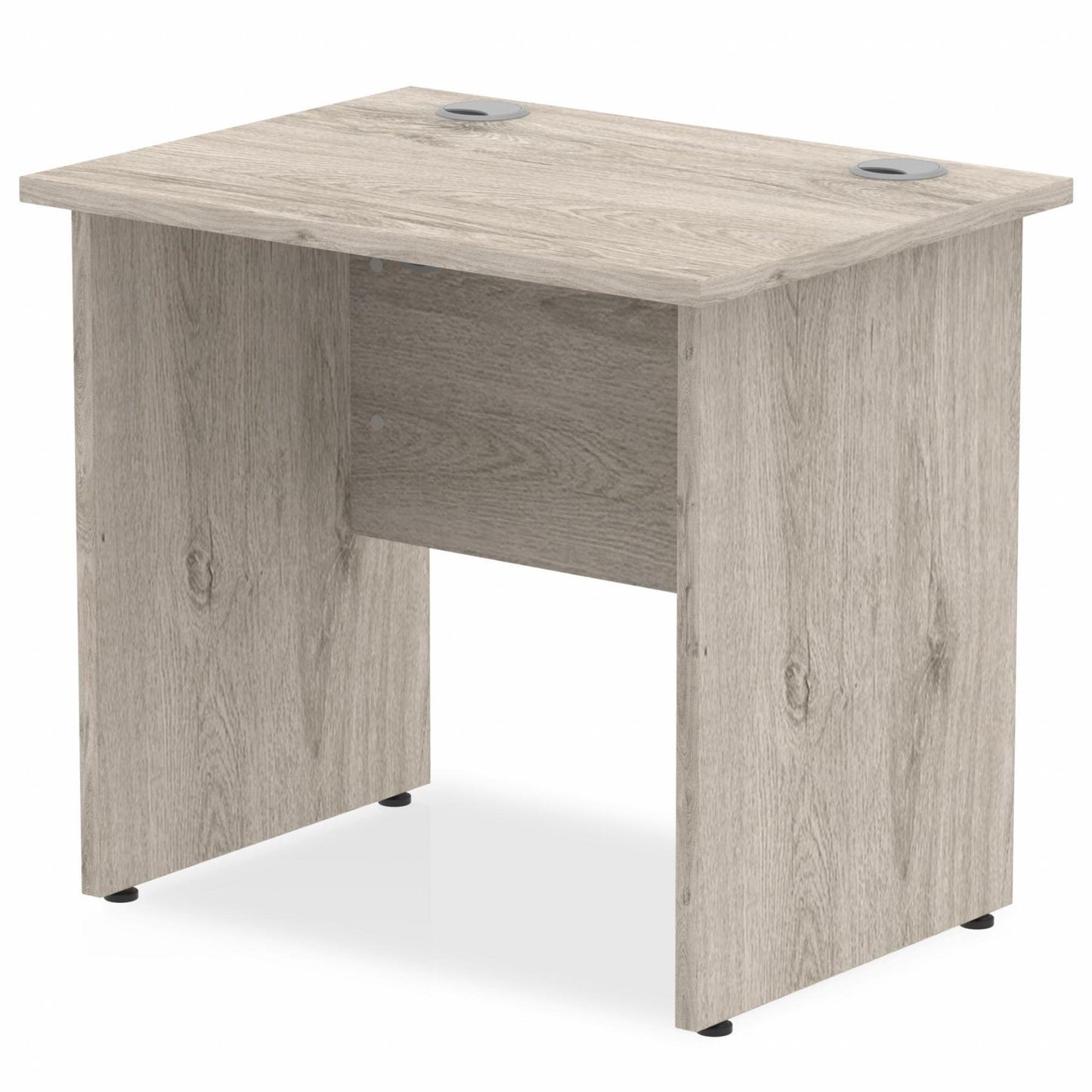 Impulse 800x600mm Straight Desk, Grey Oak Top with Wooden Panel Legs