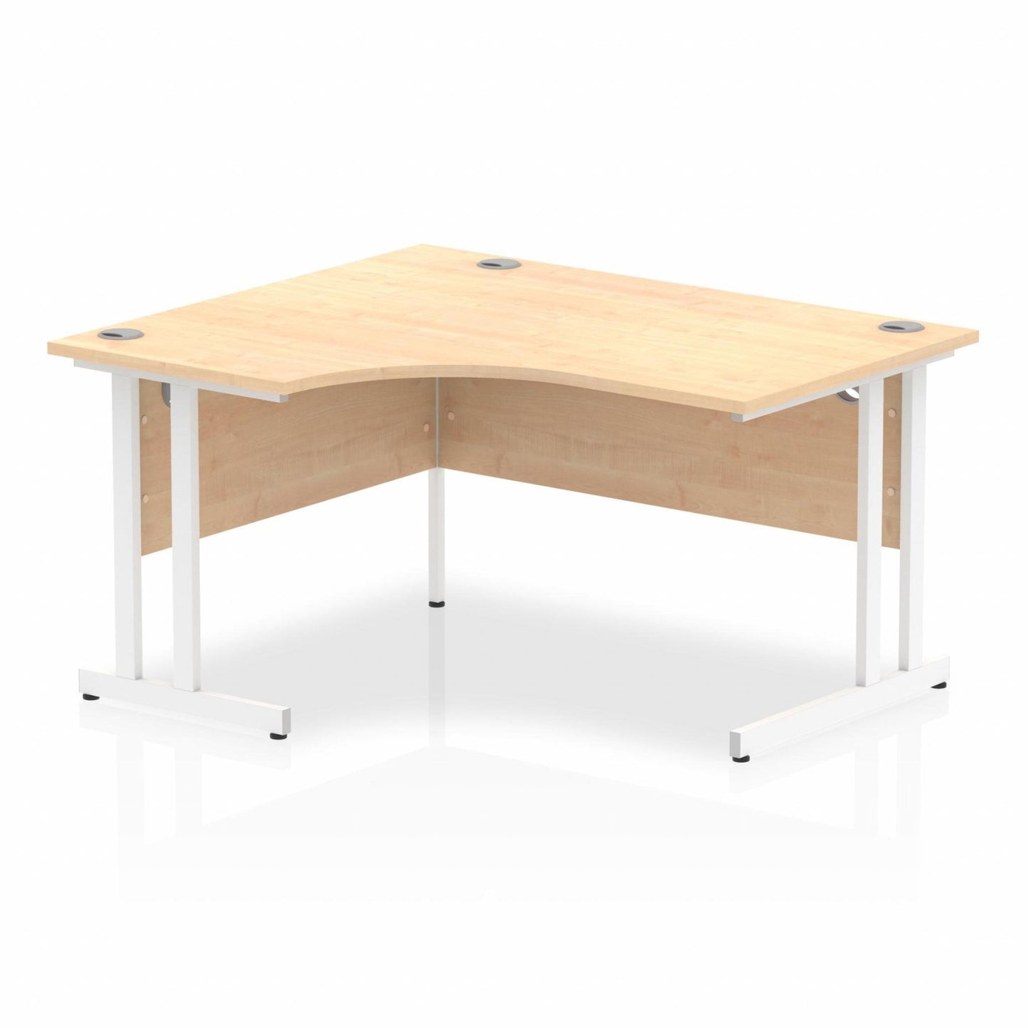 Impulse 1400mm Left Hand Curved Desk, Maple Top with White Cantilever Legs