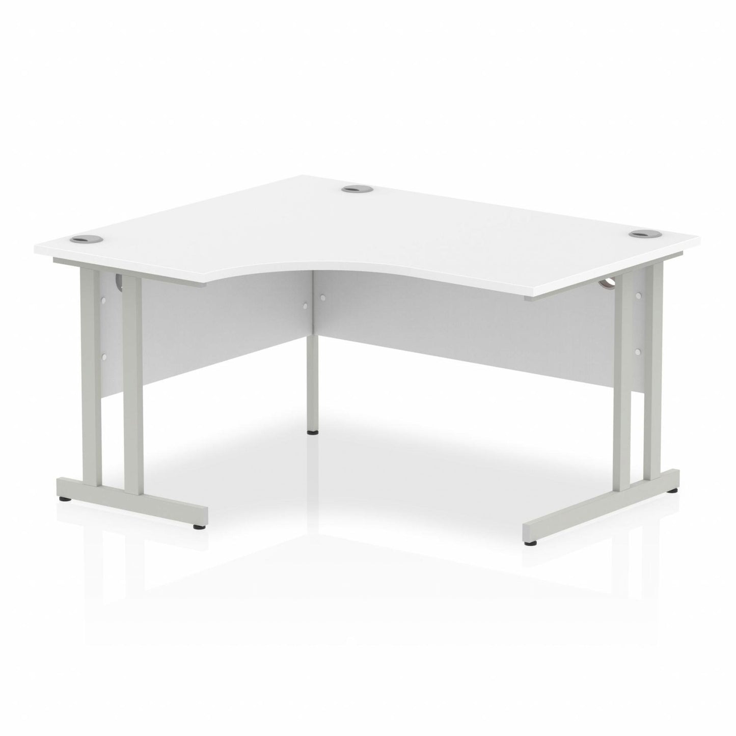 Impulse 1400mm Left Hand Curved Desk, White Top with Silver Cantilever Legs