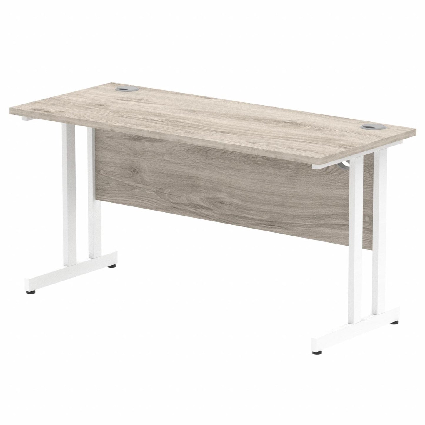 Impulse 1400x600mm Straight Desk, Grey Oak Top with White Cantilever Legs
