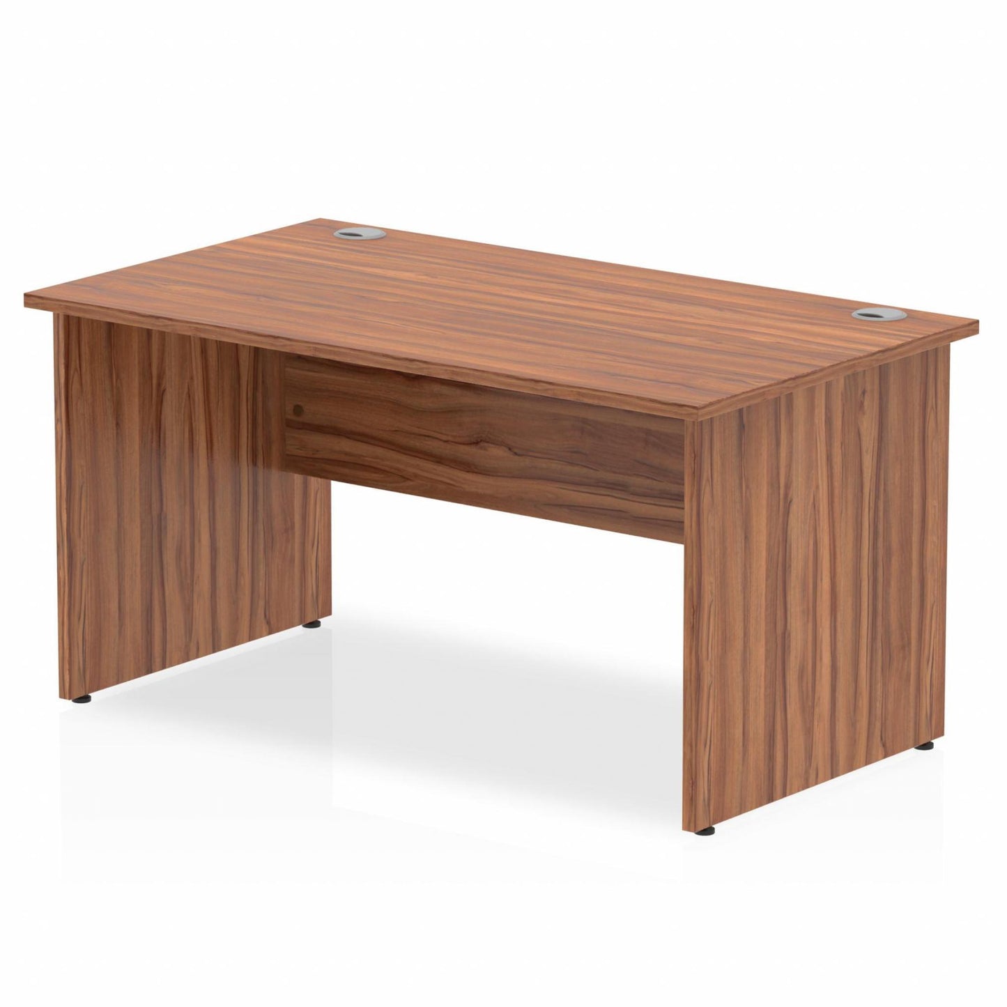 Walnut straight desk on a white background